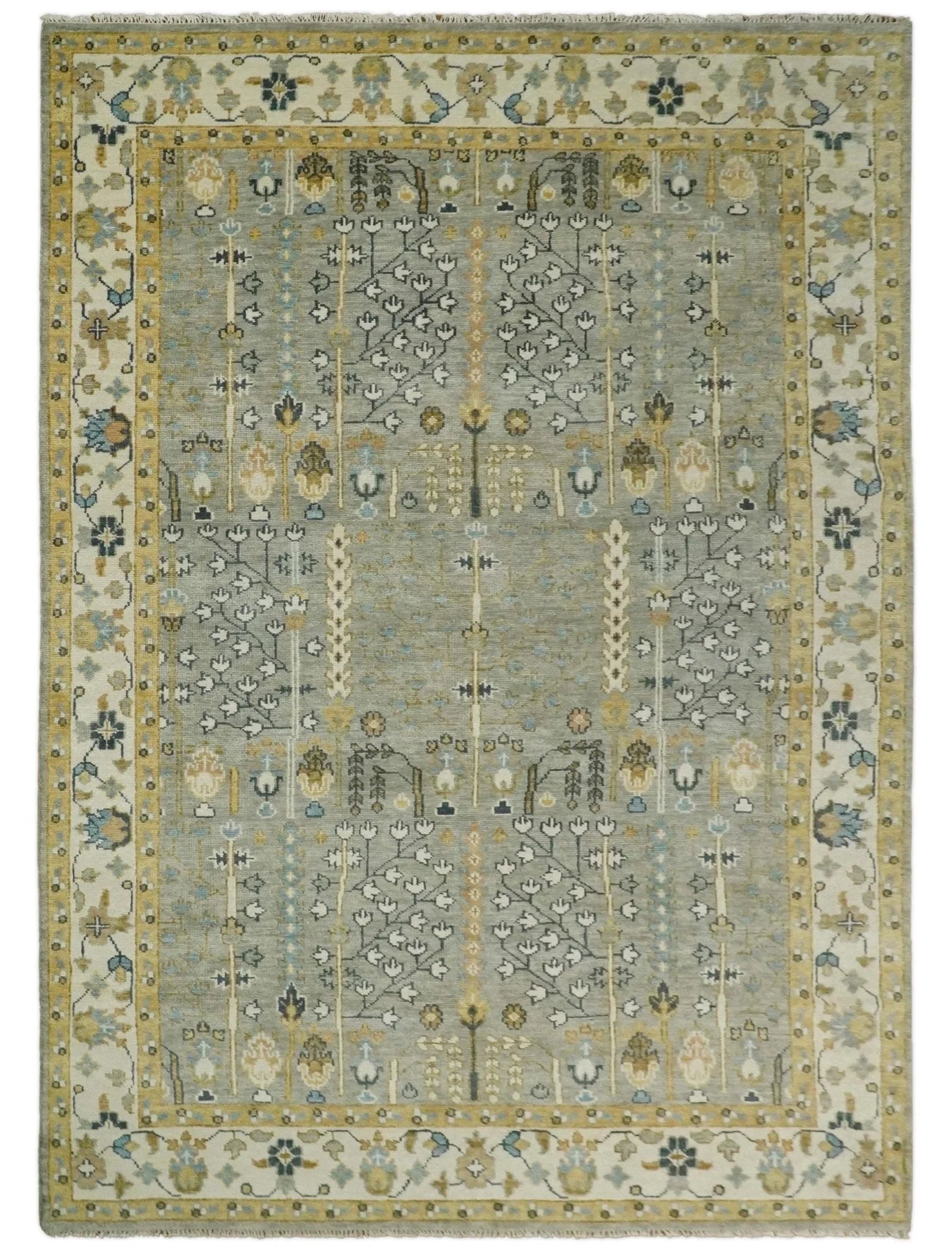 Antique Moss 5x8, 6x9, 8x10, 9x12, 10x14 and 12x15 Hand Knotted Silver and Gold Traditional Persian Vintage Heriz Serapi Wool Rug | TRDCP706 - The Rug Decor