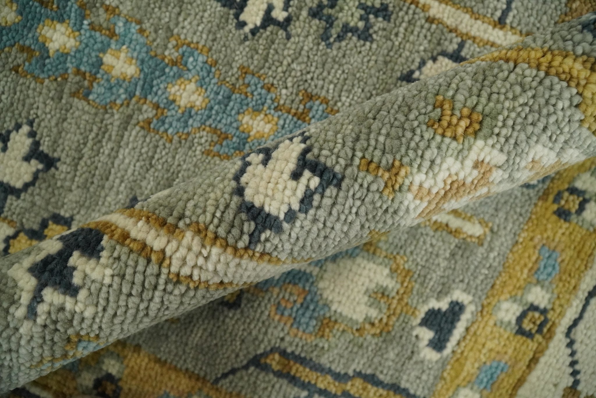 Antique Moss 5x8, 6x9, 8x10, 9x12, 10x14 and 12x15 Hand Knotted Silver and Gold Traditional Persian Vintage Heriz Serapi Wool Rug | TRDCP706 - The Rug Decor