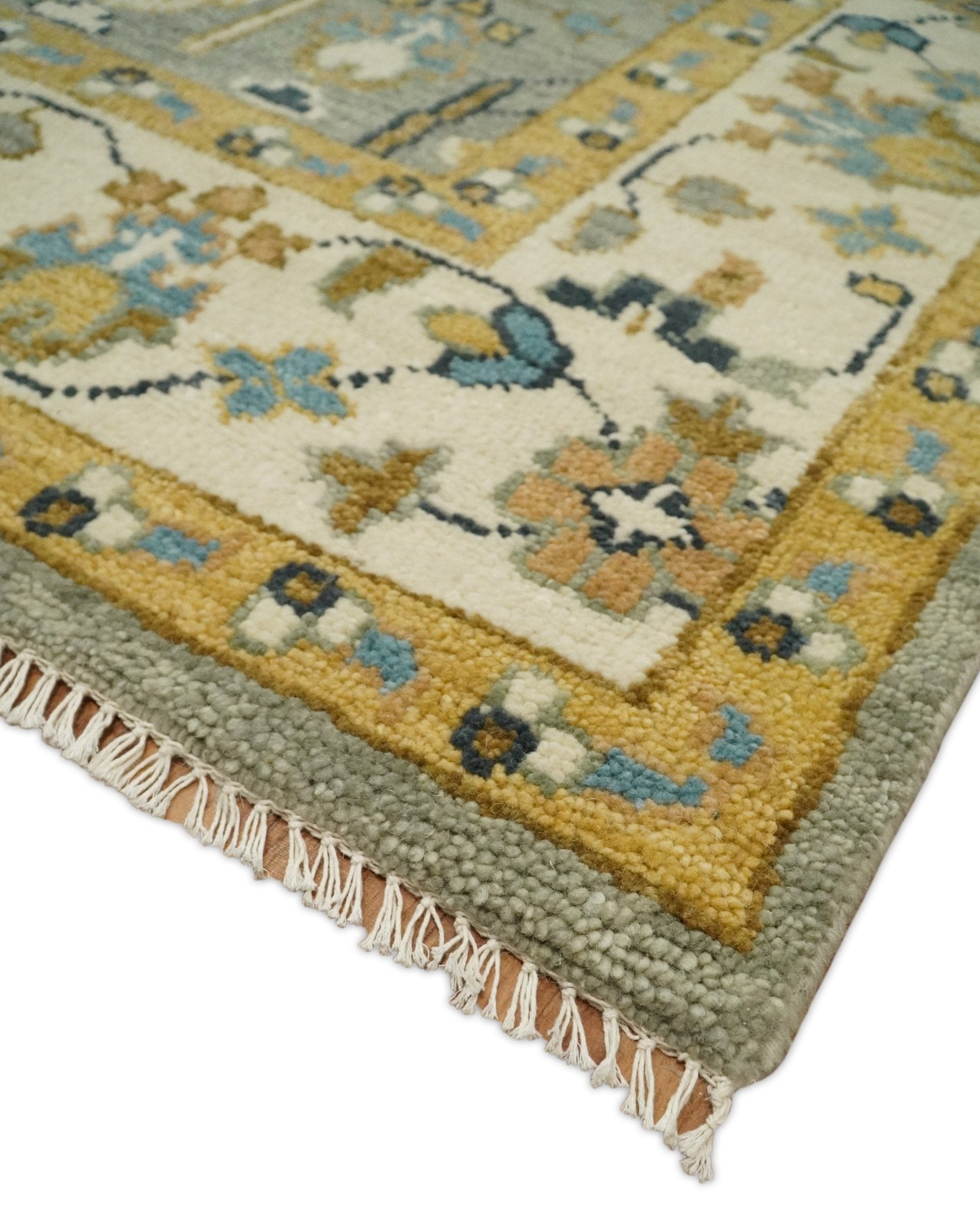 Antique Moss 5x8, 6x9, 8x10, 9x12, 10x14 and 12x15 Hand Knotted Silver and Gold Traditional Persian Vintage Heriz Serapi Wool Rug | TRDCP706 - The Rug Decor