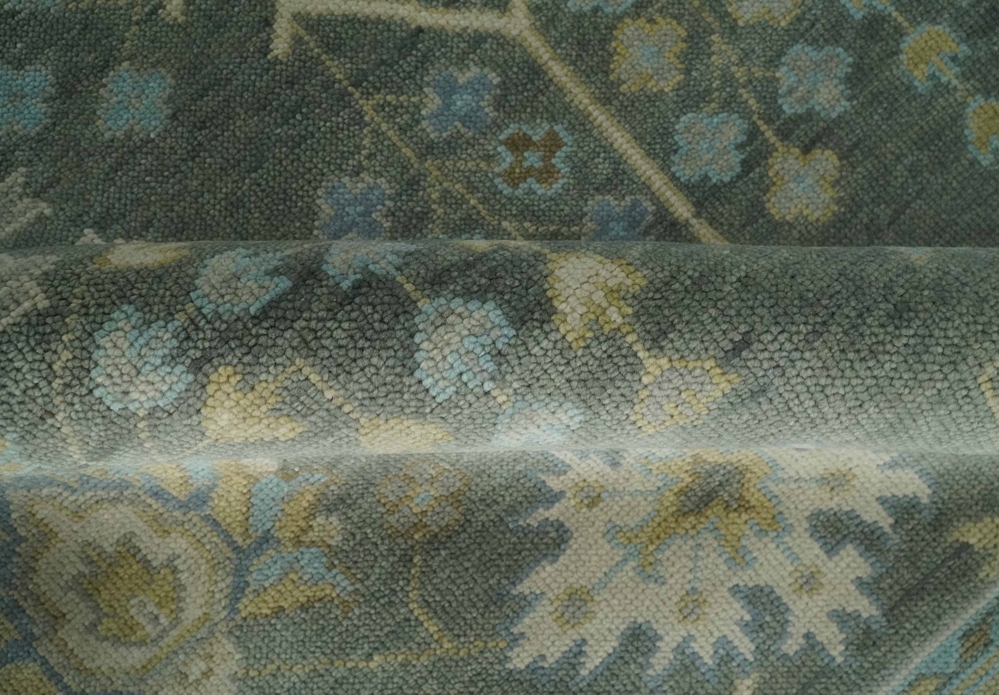Antique Hand Knotted Gray and Beige Traditional Floral Vintage Wool Rug