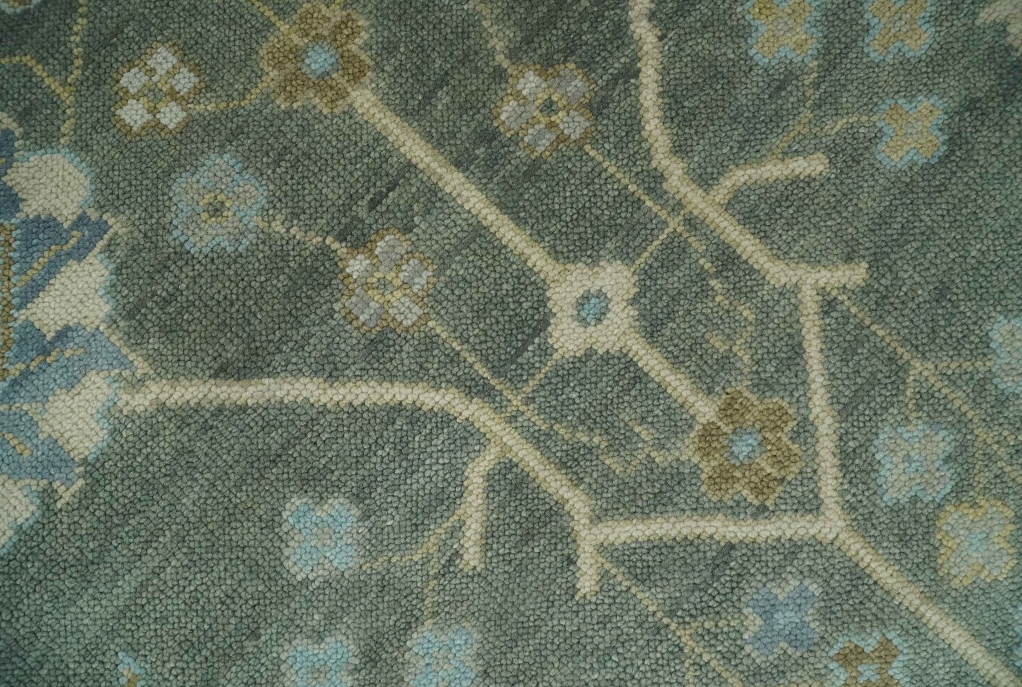 Antique Hand Knotted Gray and Beige Traditional Floral Vintage Wool Rug