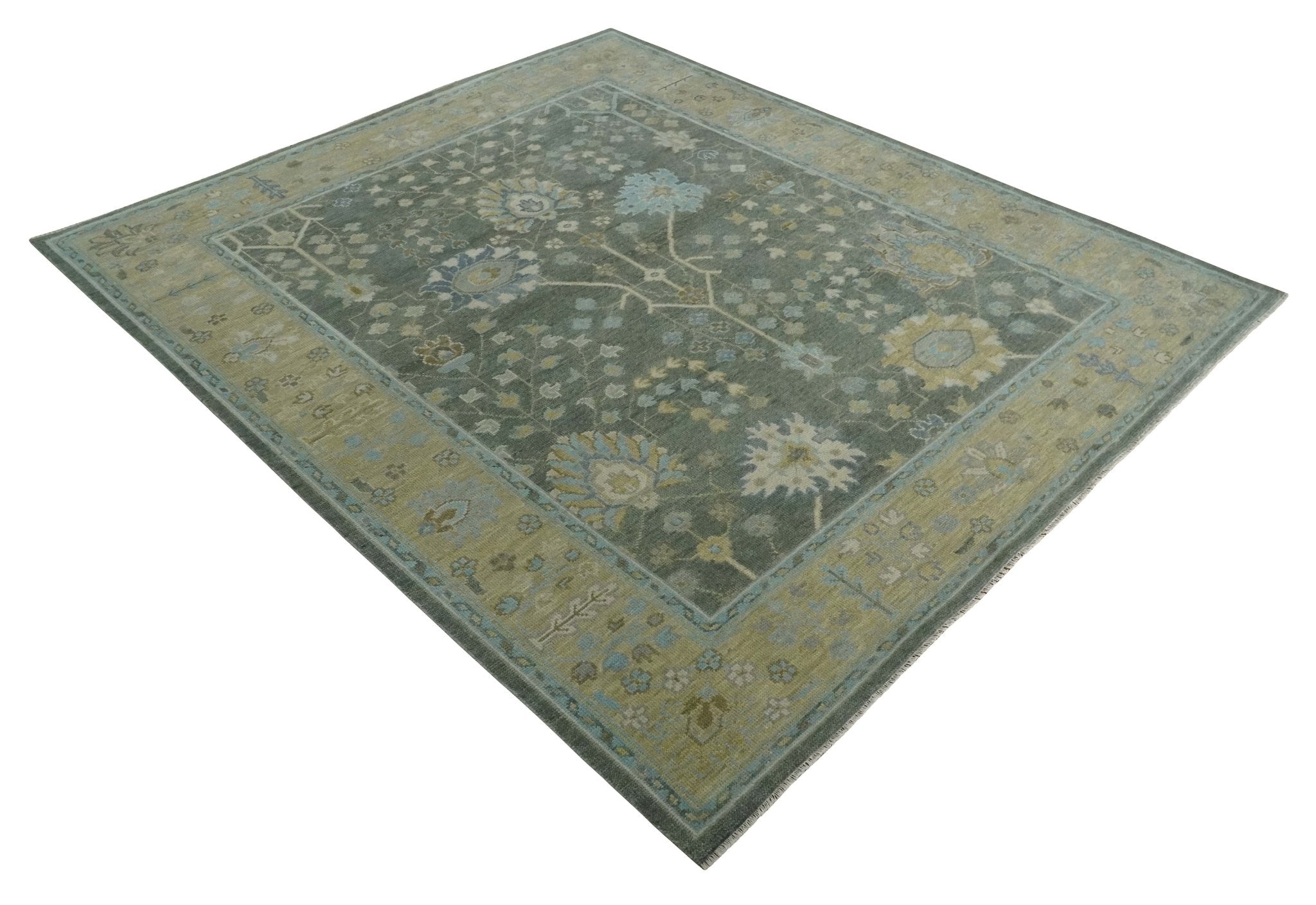 Antique Hand Knotted Gray and Beige Traditional Floral Vintage Wool Rug