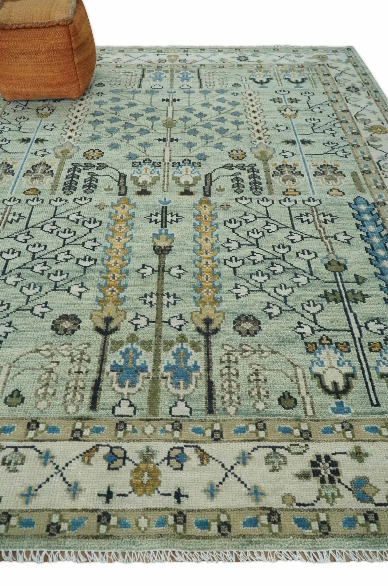 Antique Moss Green 5x8, 6x9, 8x10, 9x12, 10x14, 12x15 Wool Hand Knotted Traditional Ivory Vintage Persian Wool Area Rug | TRDCP663 - The Rug Decor