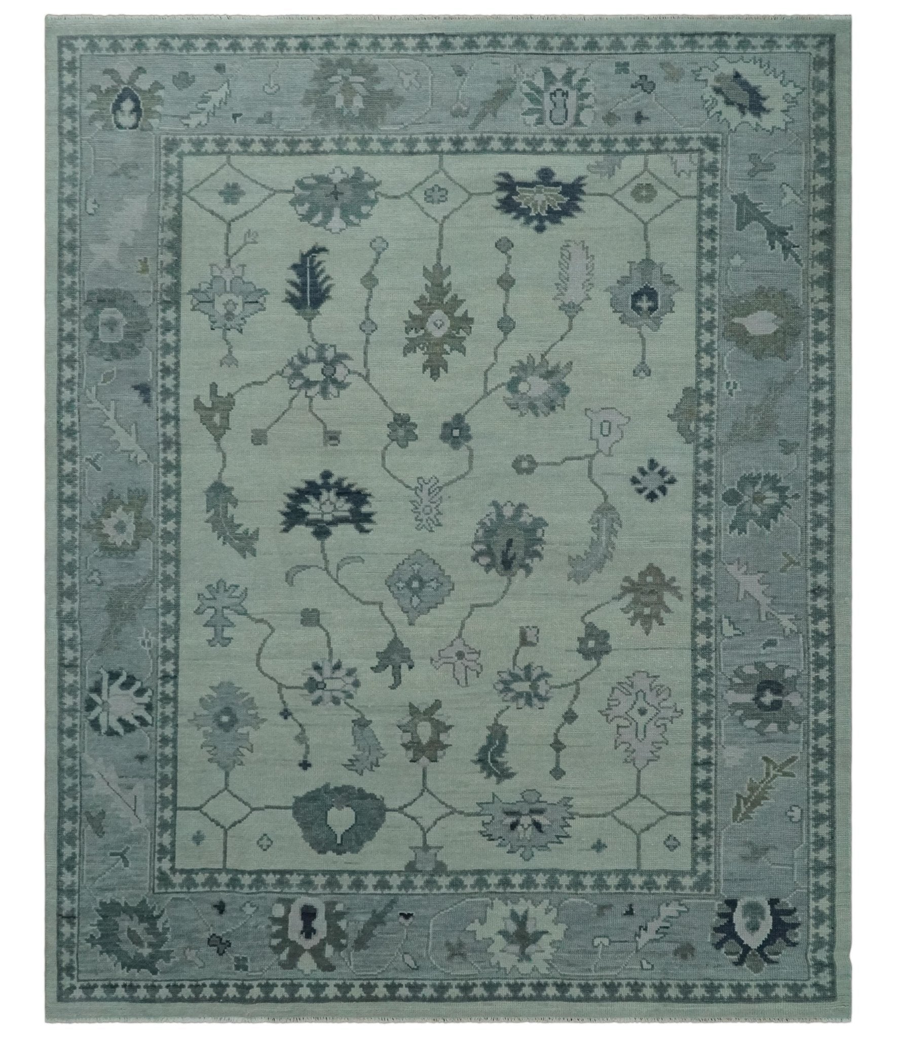 Antique multi size 6x9, 8x10, 9x12 Hand Knotted Oushak Beige and Silver Traditional Persian Area Rug | NT29 - The Rug Decor