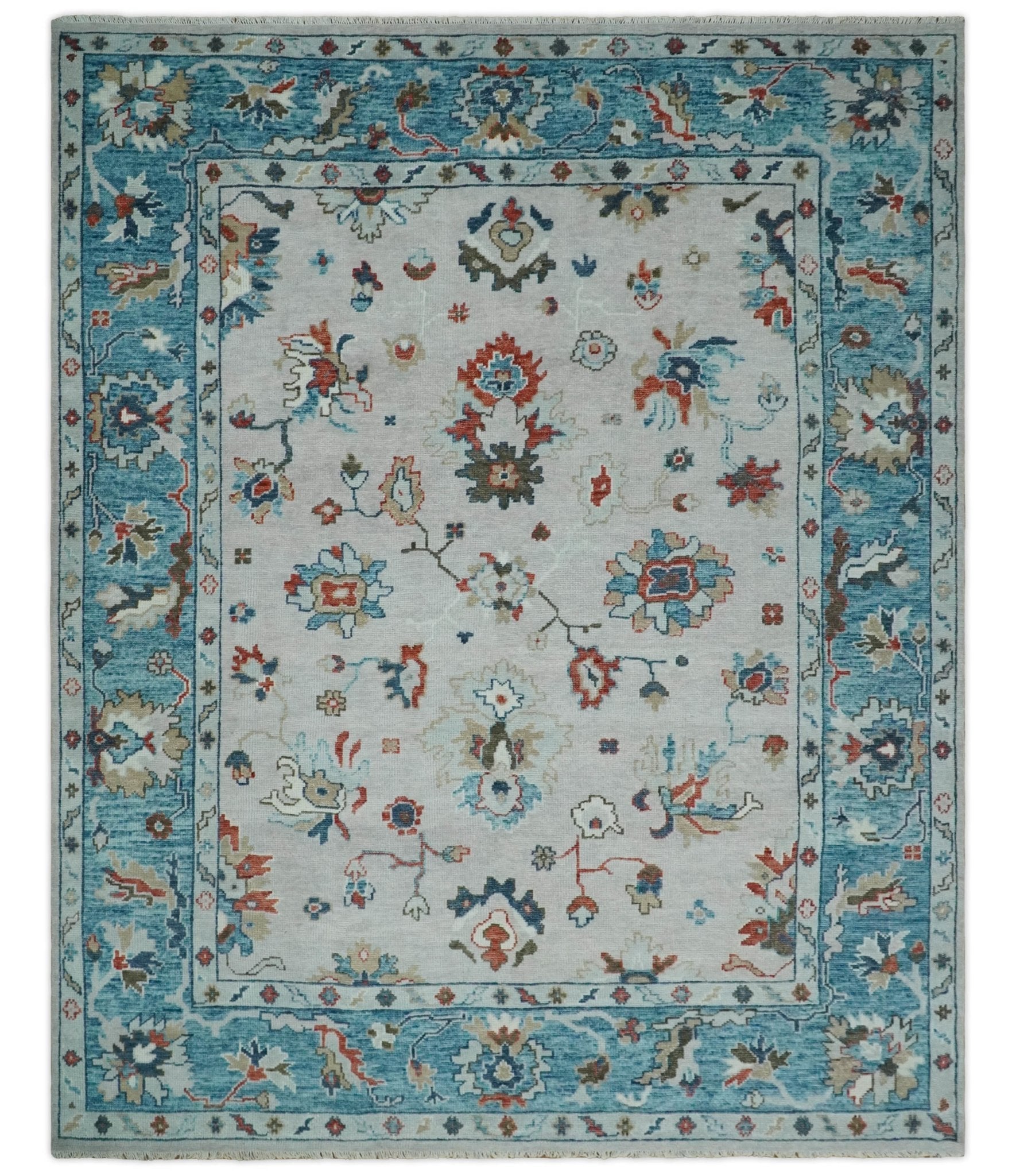 Antique Persian Oushak 6x9, 8x10, 9x12, 10x14 and 12x15 Wool Ivory and Blue Vibrant Colorful Hand knotted Oushak Area Rug | TRD2787 - The Rug Decor