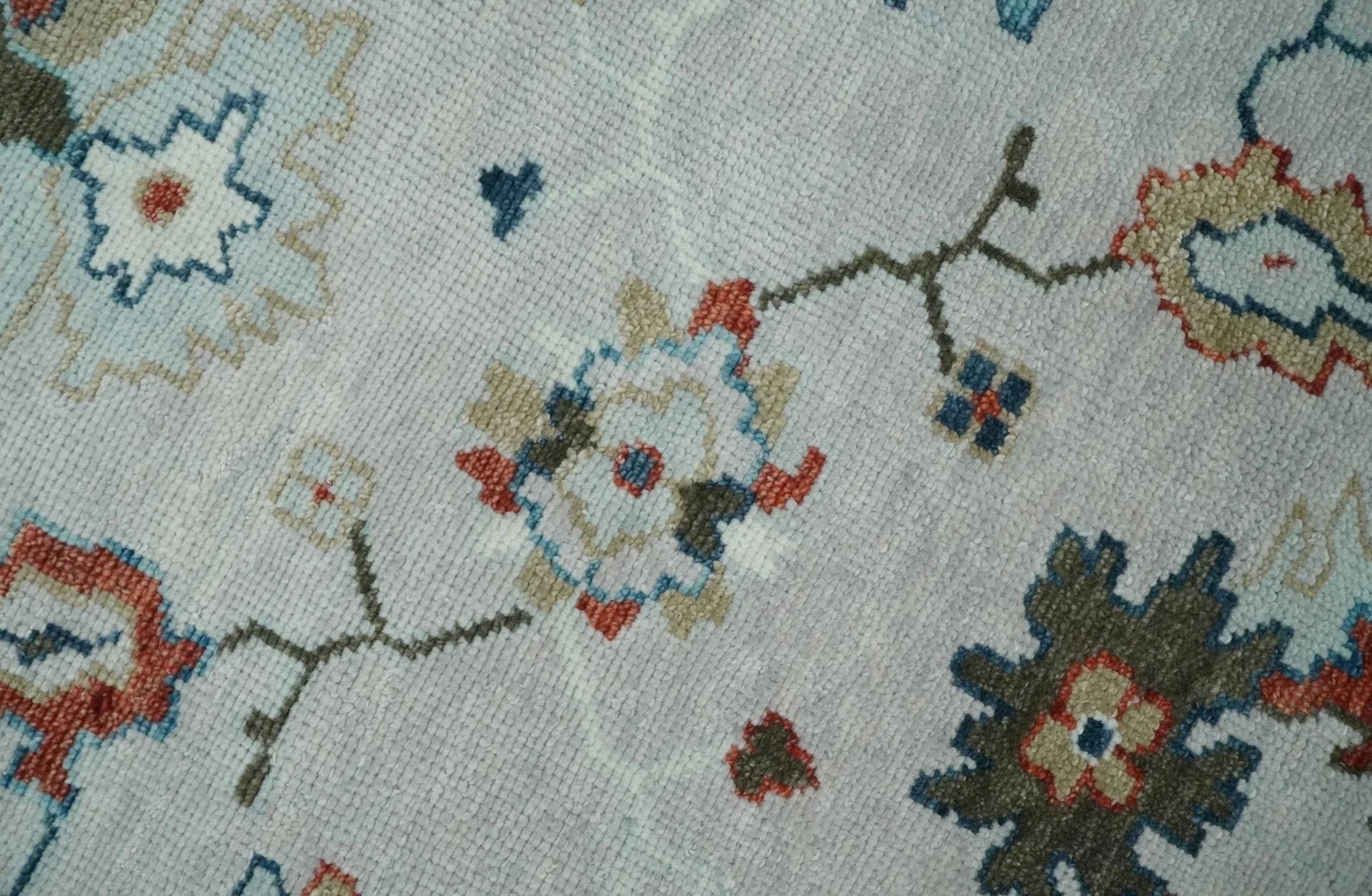 Ivory and Blue Vibrant Colorful Hand knotted Traditional Oushak Multi Size wool Area Rug - The Mayfair Hall