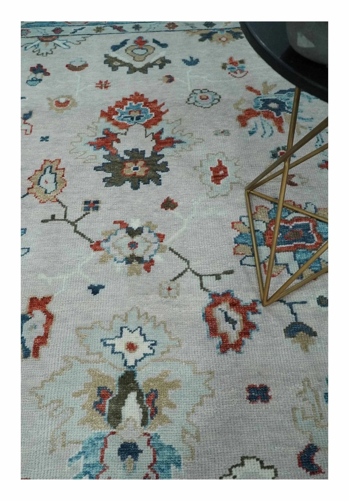 Ivory and Blue Vibrant Colorful Hand knotted Traditional Oushak Multi Size wool Area Rug - The Mayfair Hall