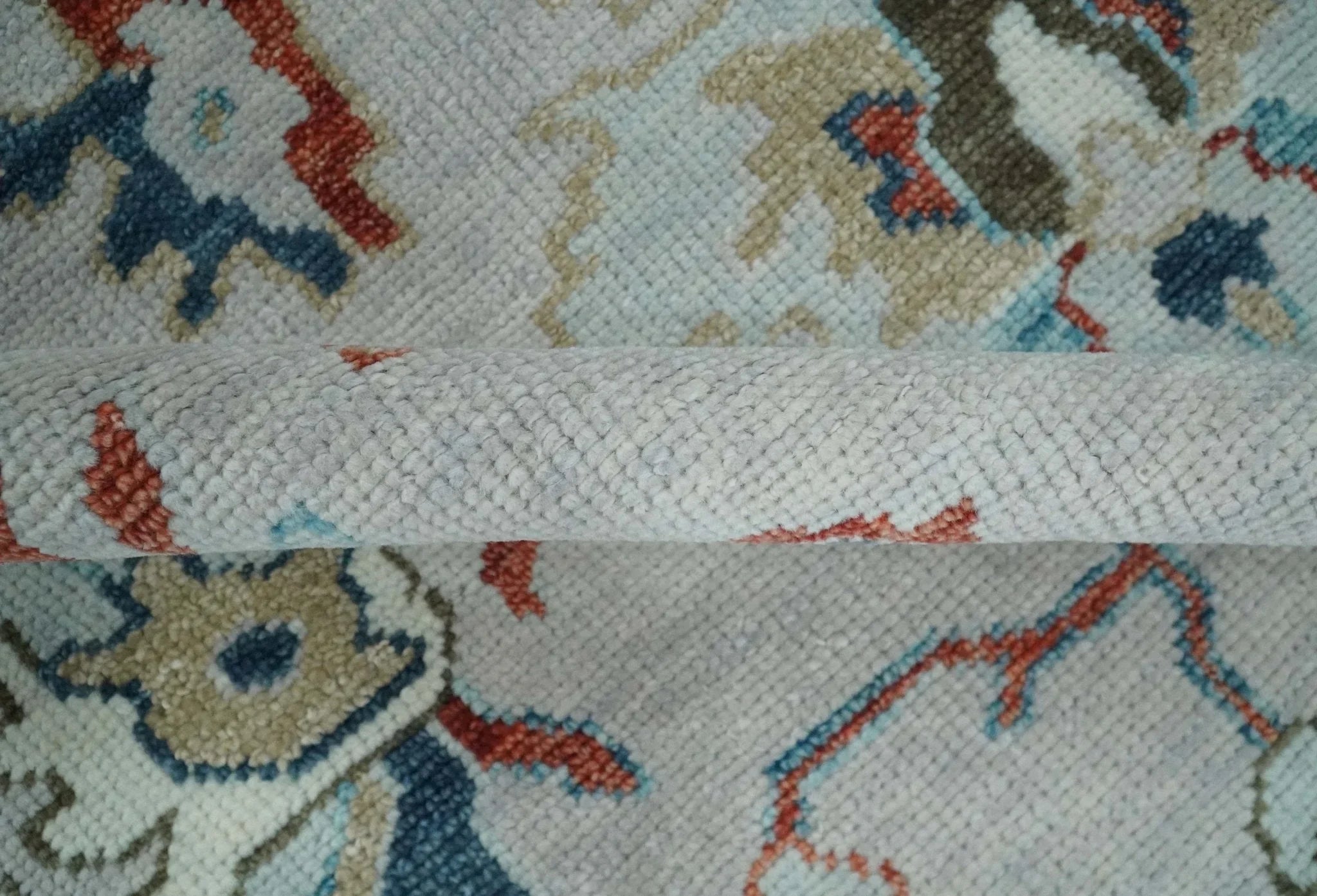 Ivory and Blue Vibrant Colorful Hand knotted Traditional Oushak Multi Size wool Area Rug - The Mayfair Hall