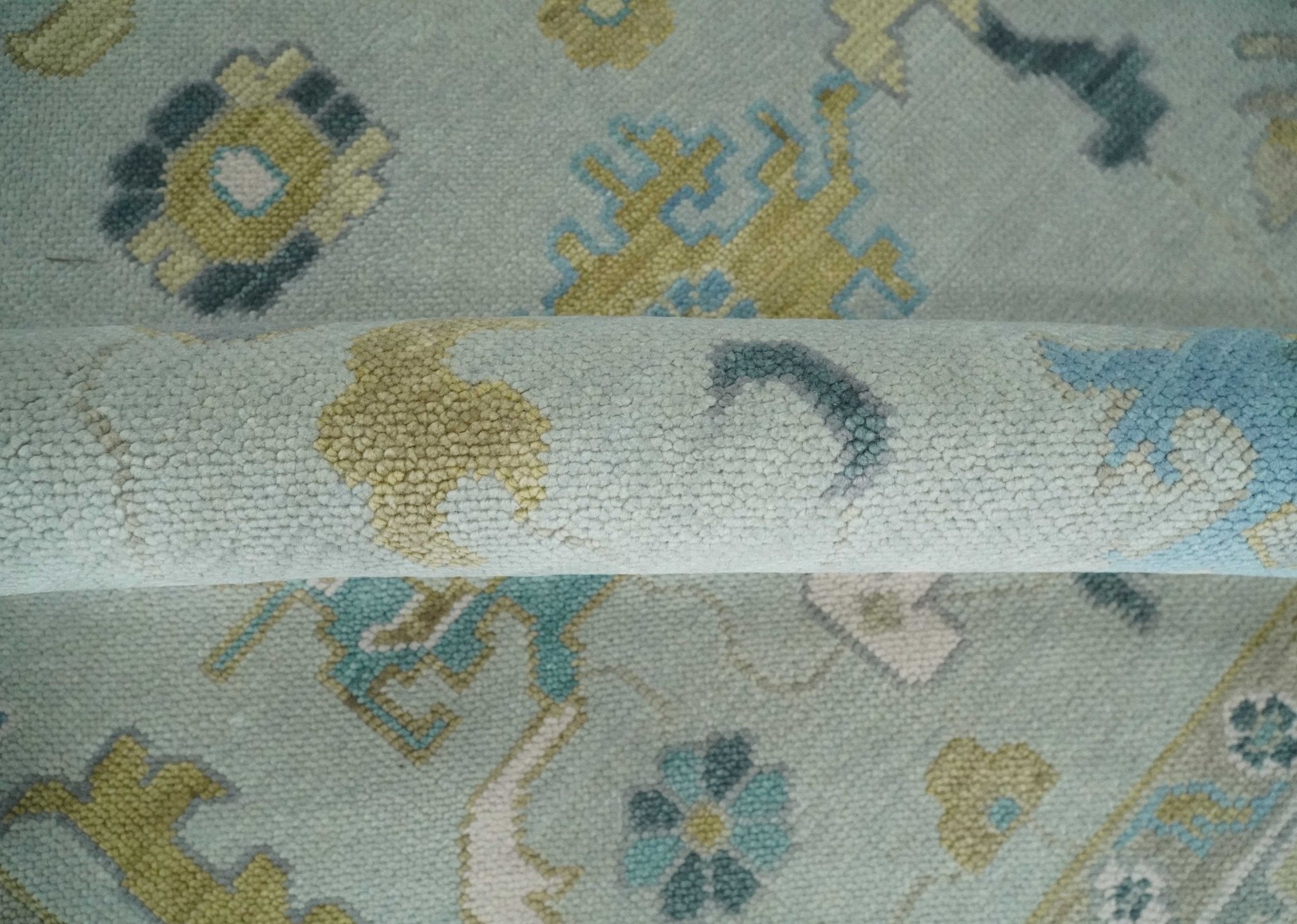 Antique Silver and Gold Vibrant Colorful Hand knotted Oushak wool Area Rug