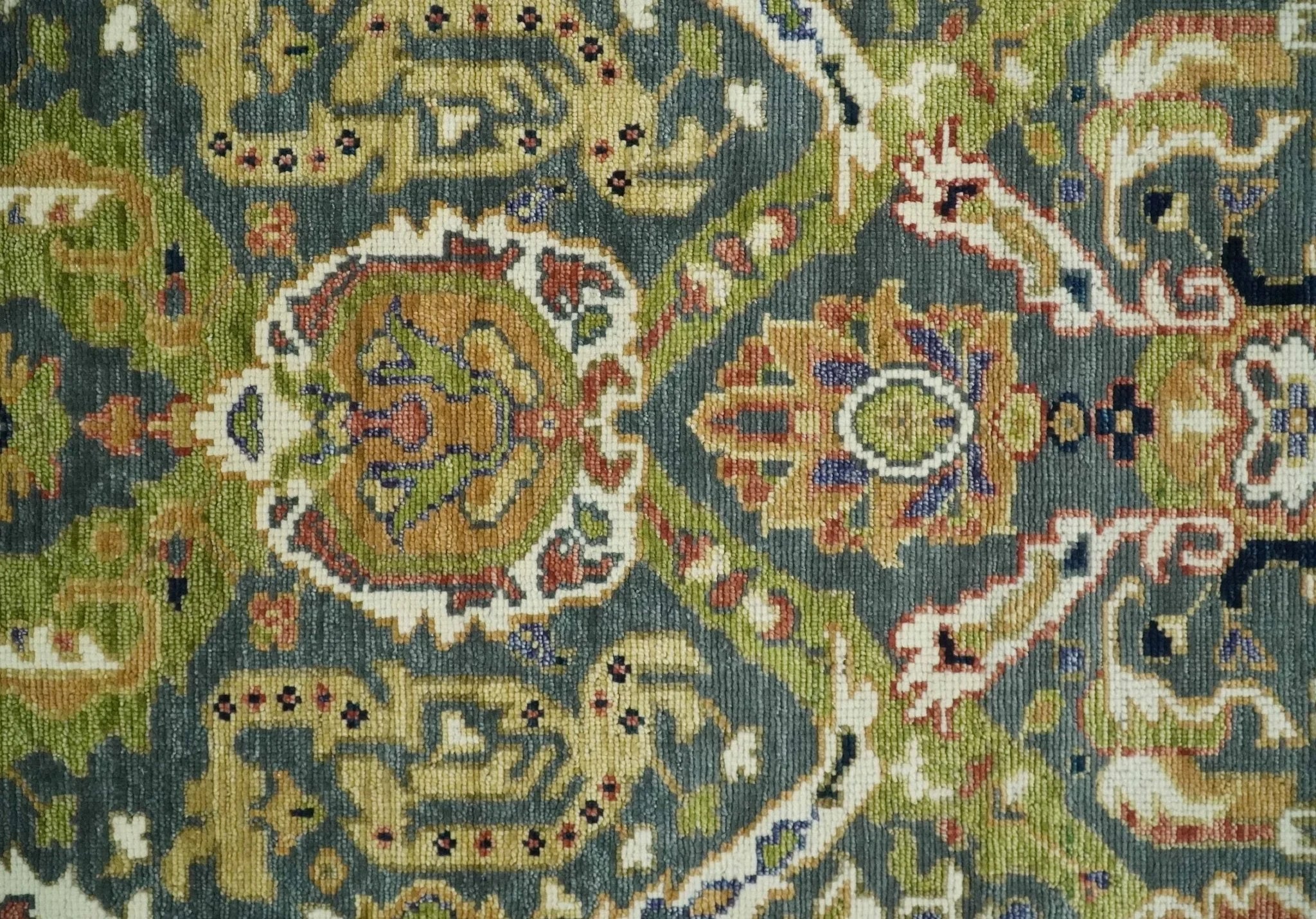 Antique Persian Rug Hand knotted 8x10, 9x12, 10x14 and 12x15 Green, Ivory and Gray Traditional Oushak Area Rug | TRDCP985810 - The Rug Decor