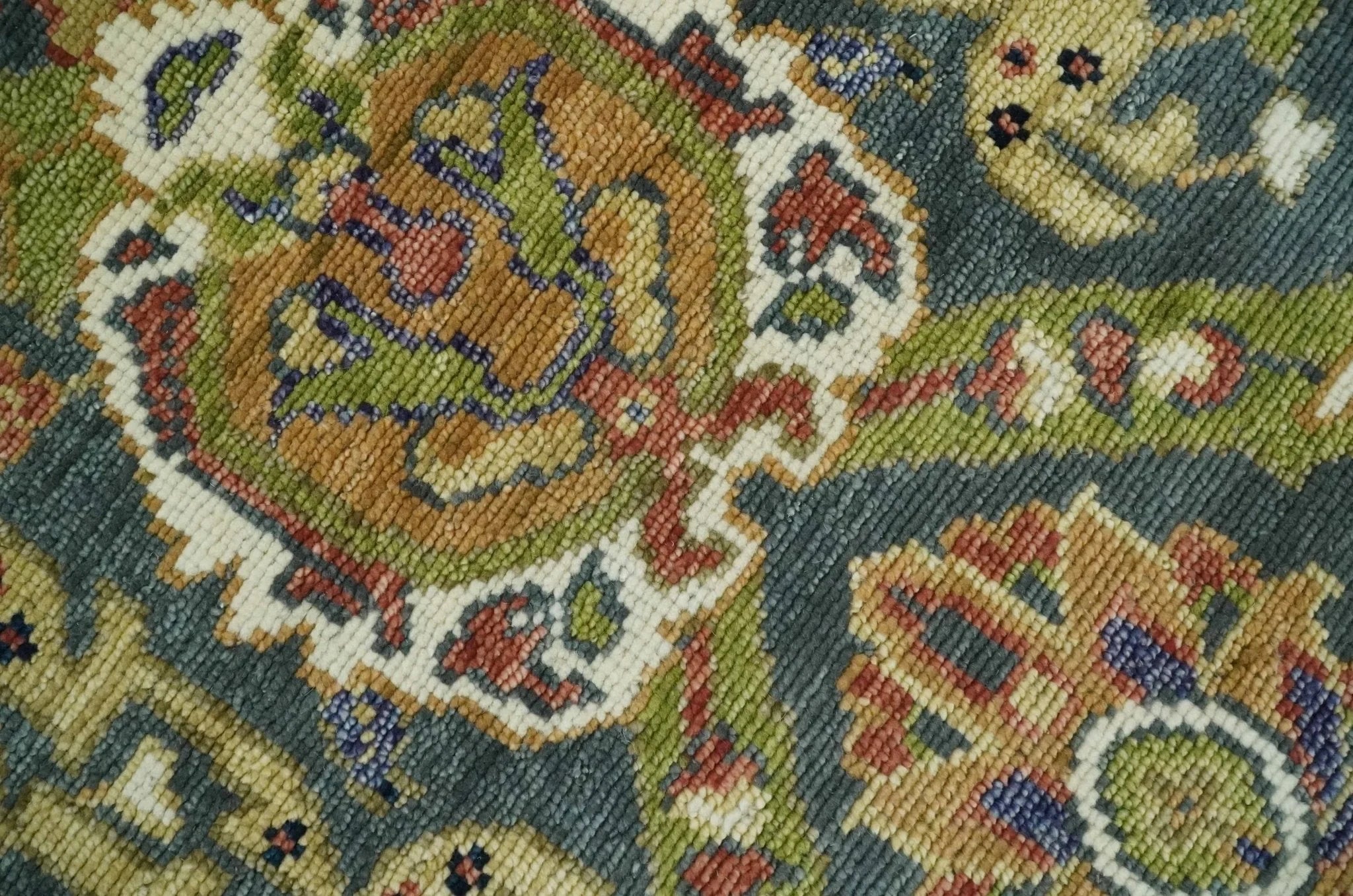 Antique Persian Rug Hand knotted 8x10, 9x12, 10x14 and 12x15 Green, Ivory and Gray Traditional Oushak Area Rug | TRDCP985810 - The Rug Decor