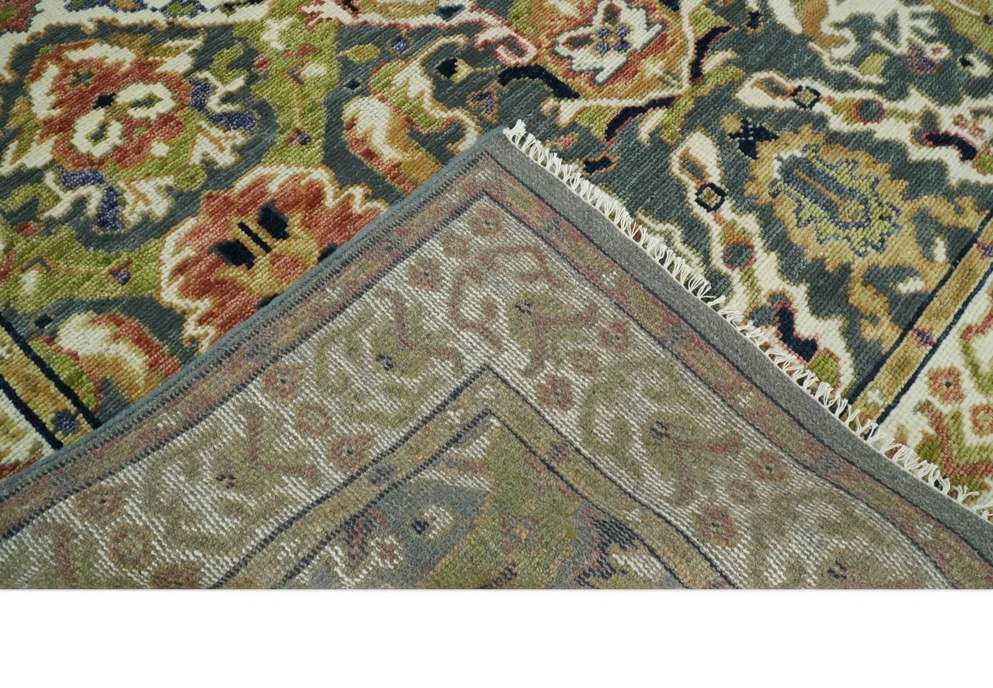 Antique Persian Rug Hand knotted 8x10, 9x12, 10x14 and 12x15 Green, Ivory and Gray Traditional Oushak Area Rug | TRDCP985810 - The Rug Decor