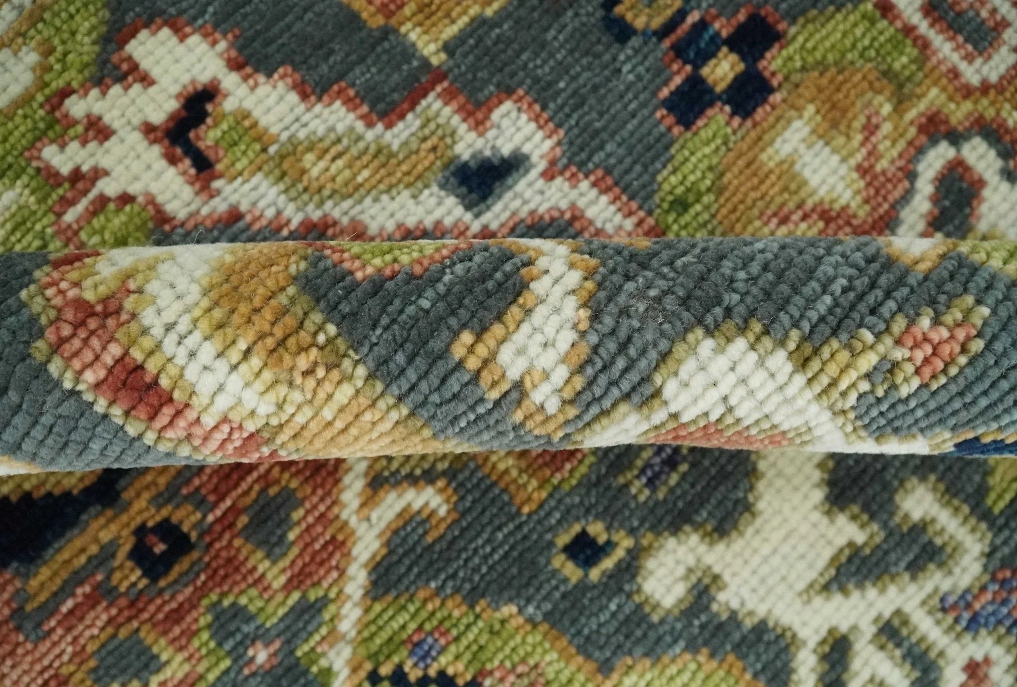 Antique Persian Rug Hand knotted 8x10, 9x12, 10x14 and 12x15 Green, Ivory and Gray Traditional Oushak Area Rug | TRDCP985810 - The Rug Decor