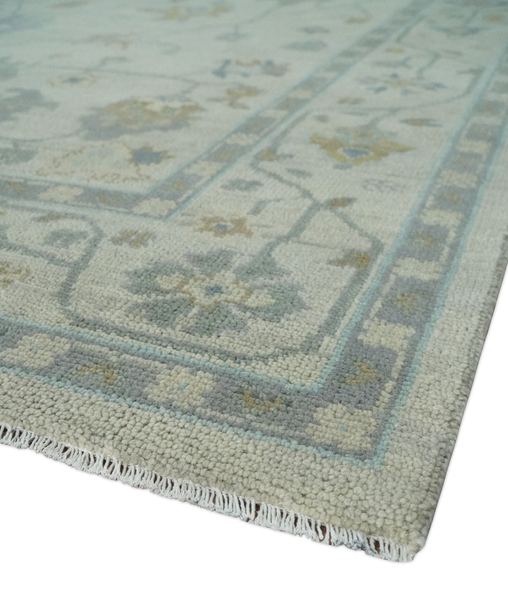 Beige And Silver Traditional Oushak Wool Hand knotted Wool area Rug