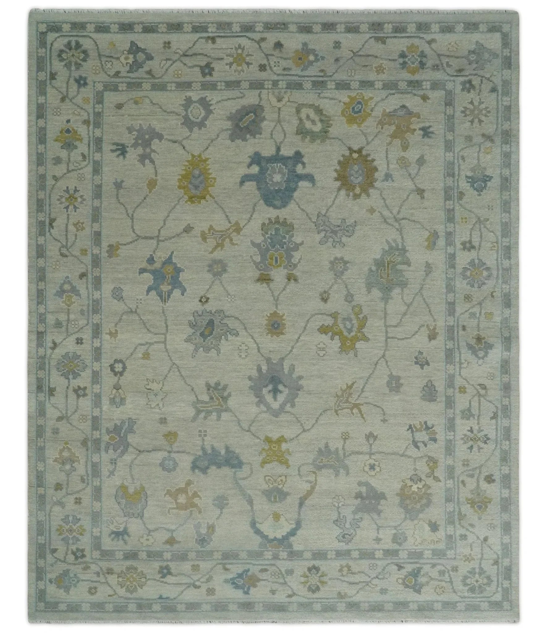 Antique Silver Hand knotted Traditional Multi Size Oushak Wool area Rug - The Mayfair Hall