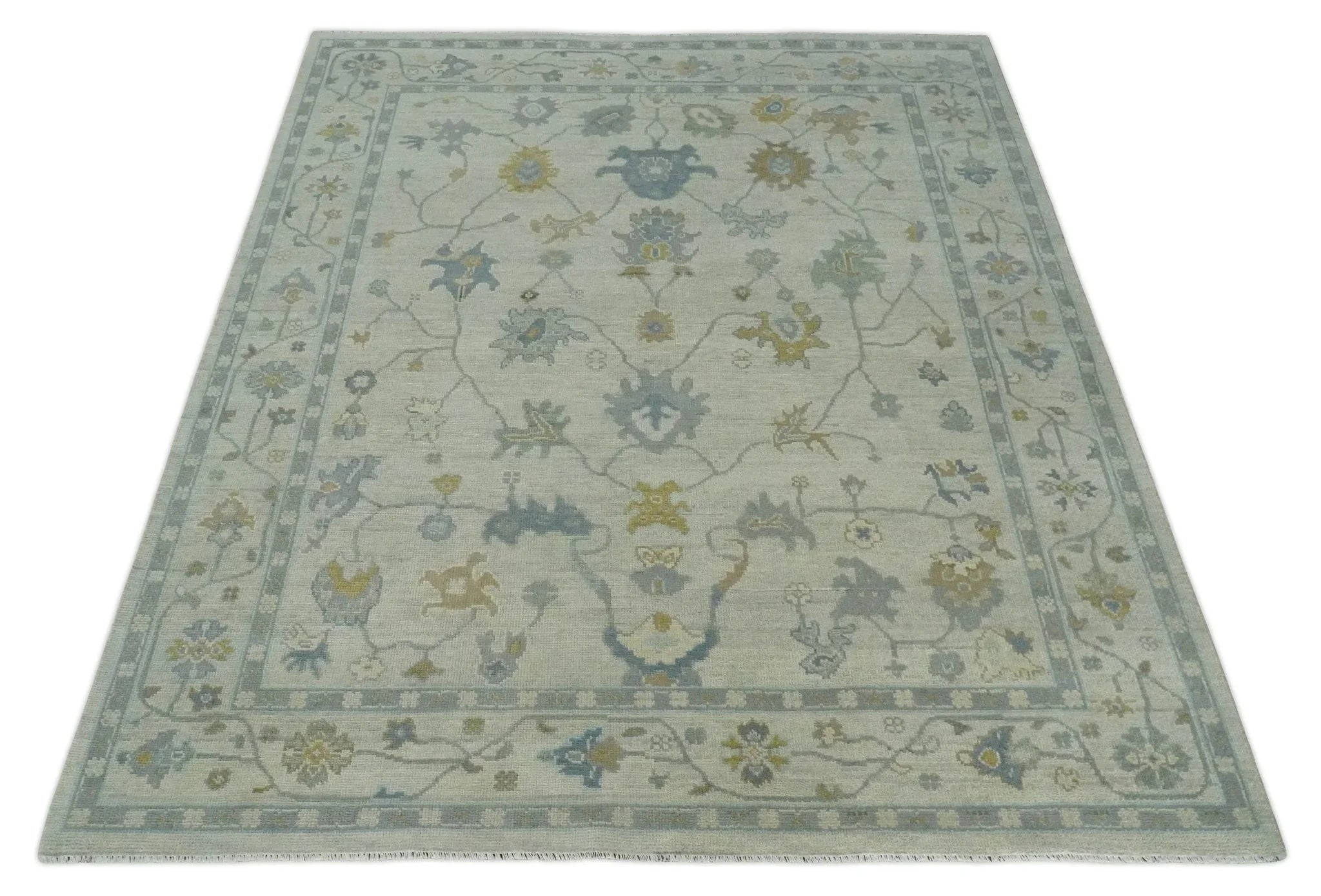 Antique Silver Hand knotted Traditional Multi Size Oushak Wool area Rug - The Mayfair Hall