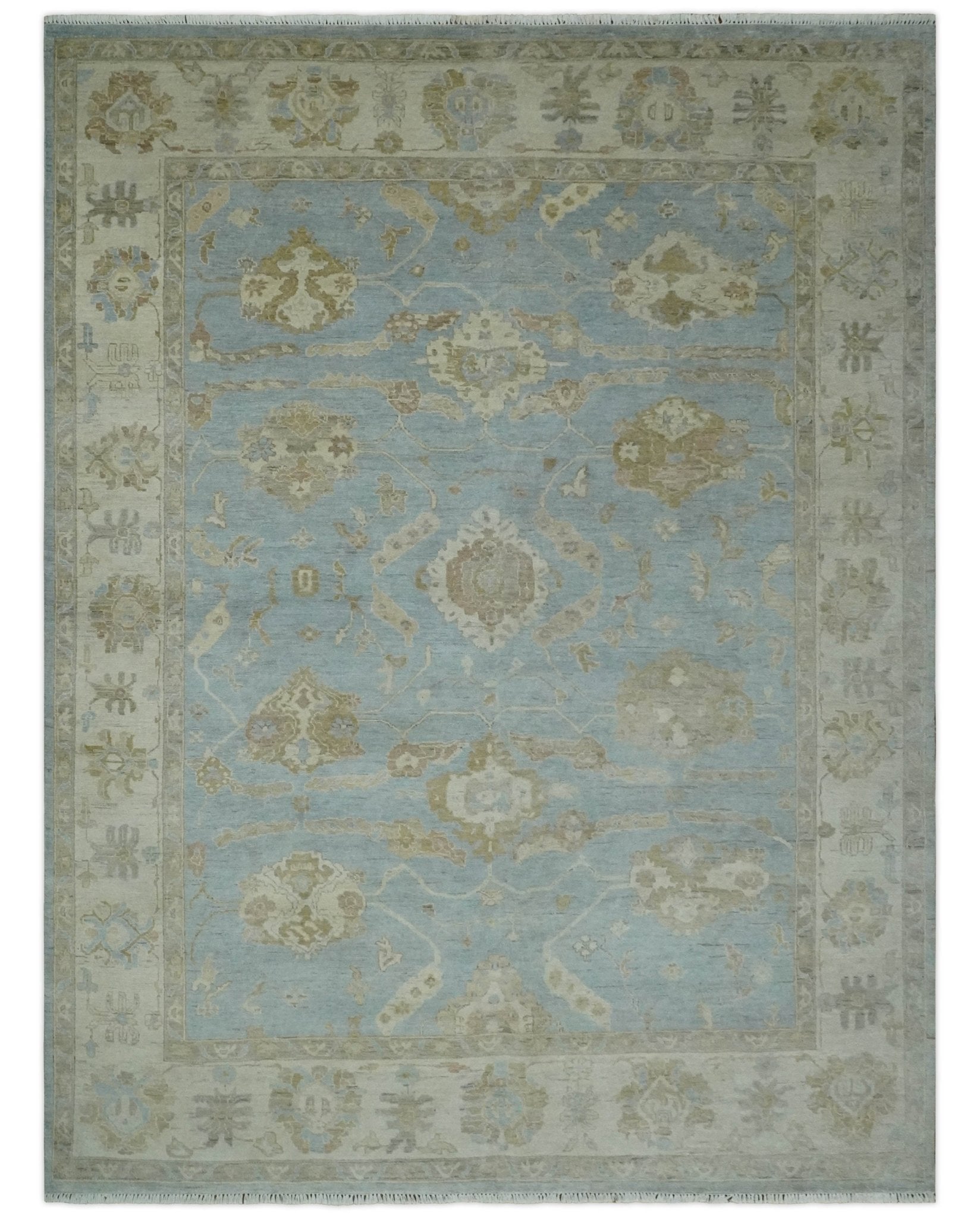 Antique style Gray and Beige Hand knotted Traditional Oushak wool Area Rug