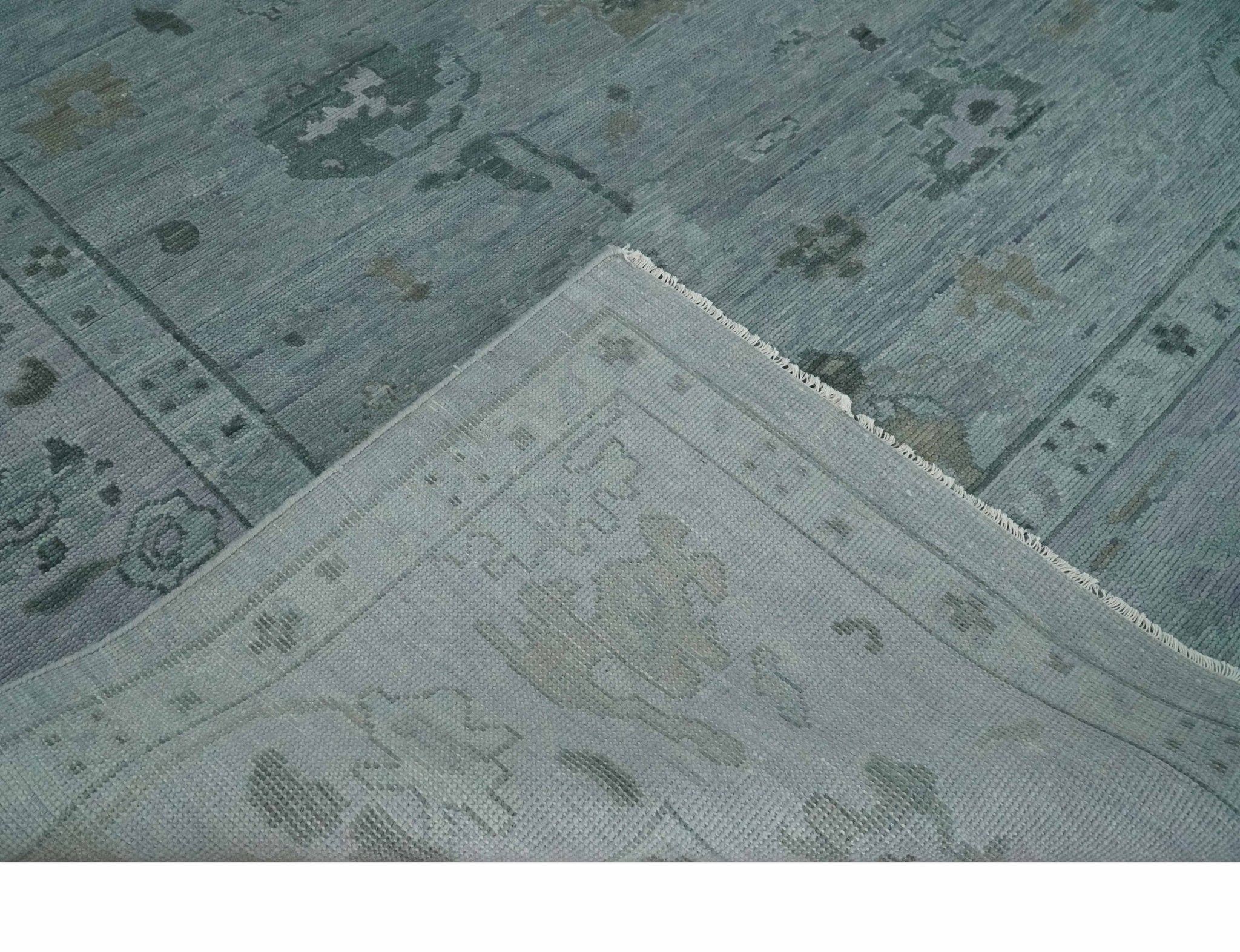 Antique style Blue and Silver Hand Knotted Multi Size Oushak Wool Area Rug - The Rug Decor