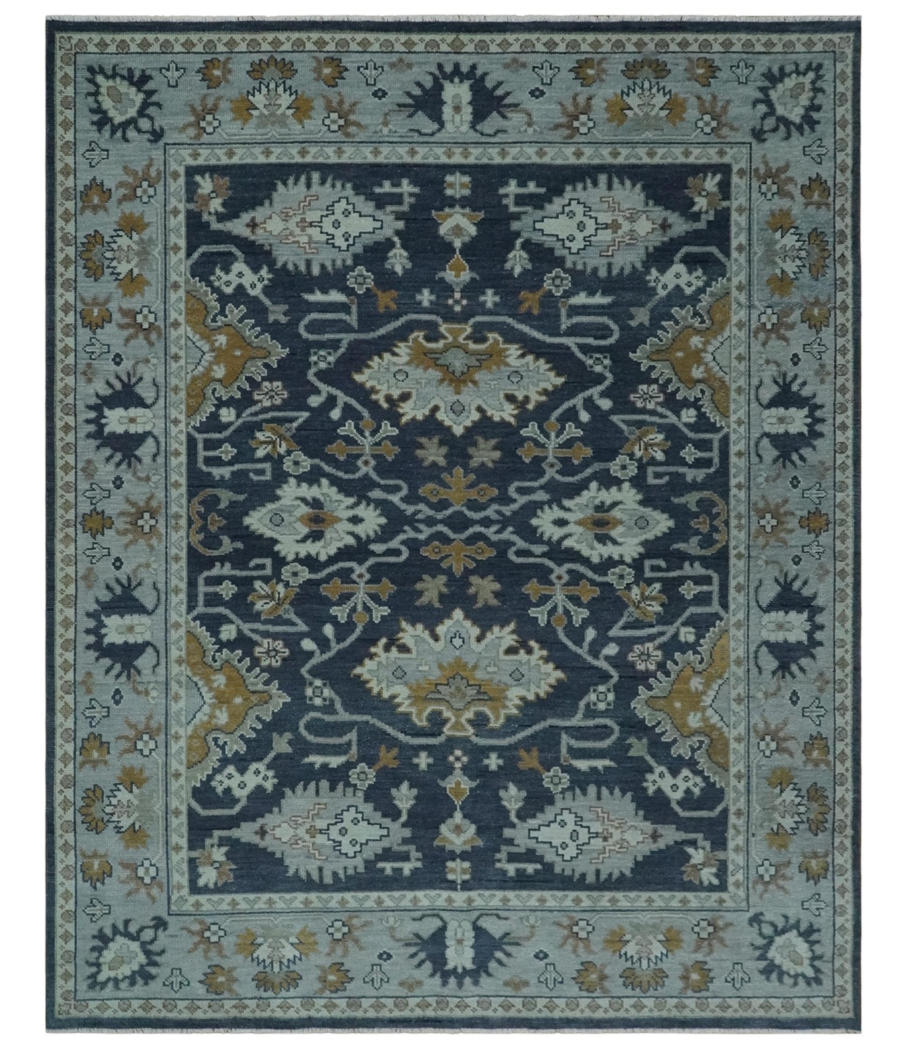 Antique style Blue and Silver Traditional Multi Size Hand Knotted Oushak Wool Rug - The Rug Decor