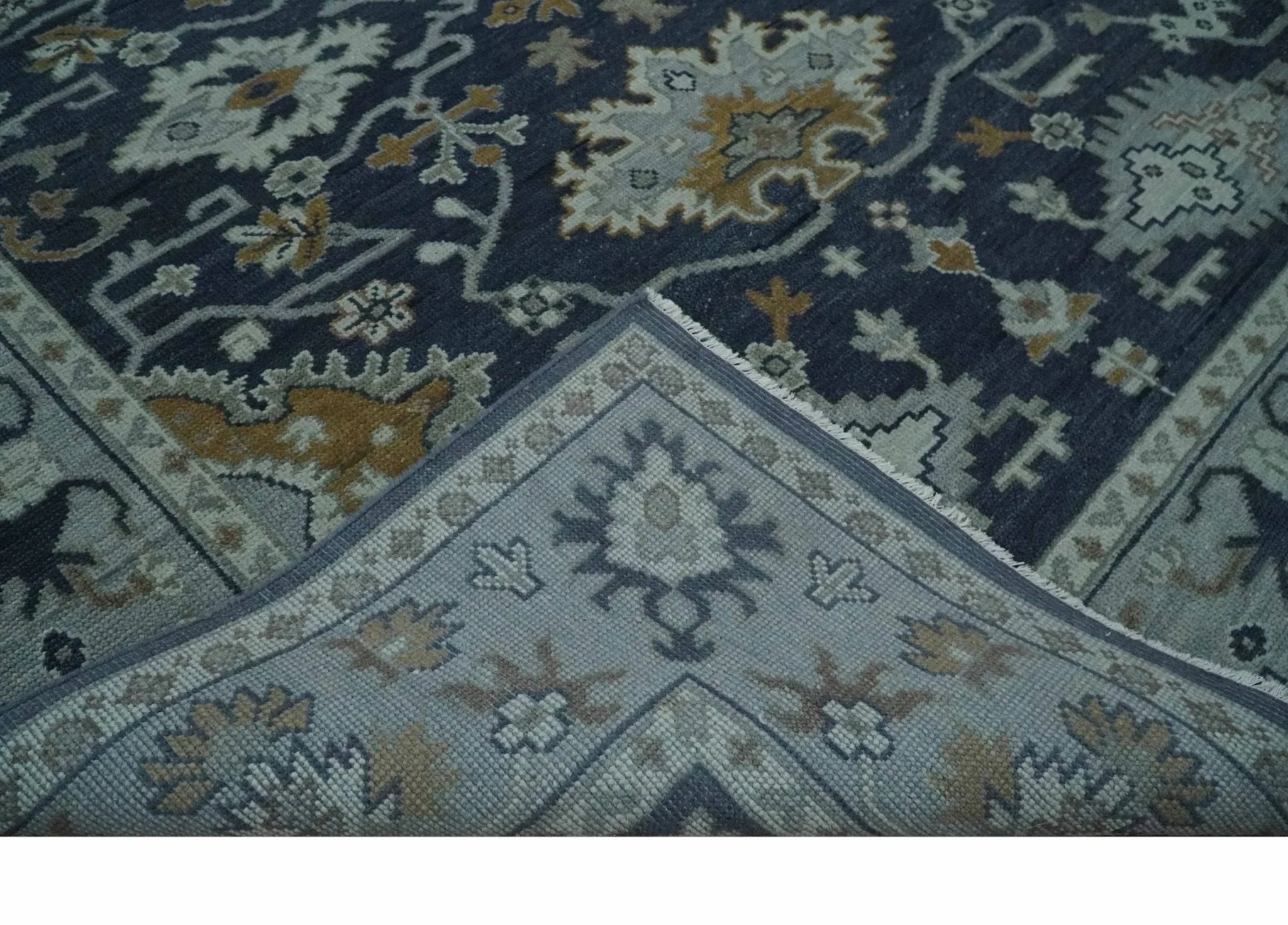 Antique style Blue and Silver Traditional Multi Size Hand Knotted Oushak Wool Rug - The Rug Decor