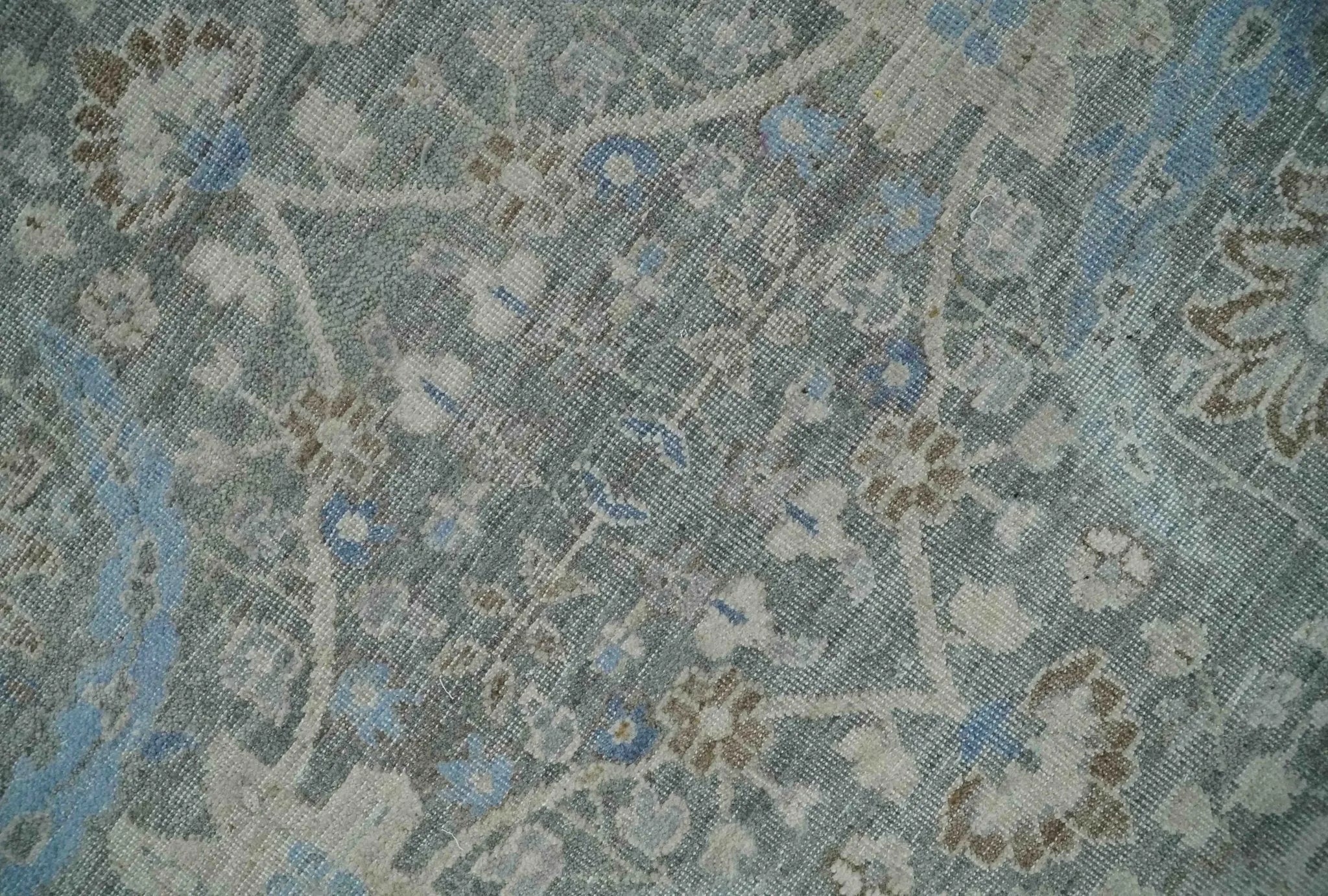 Antique Style Blue, Gray and Beige Hand knotted Classic Distressed Finished Custom Made wool Area Rug - The Rug Decor