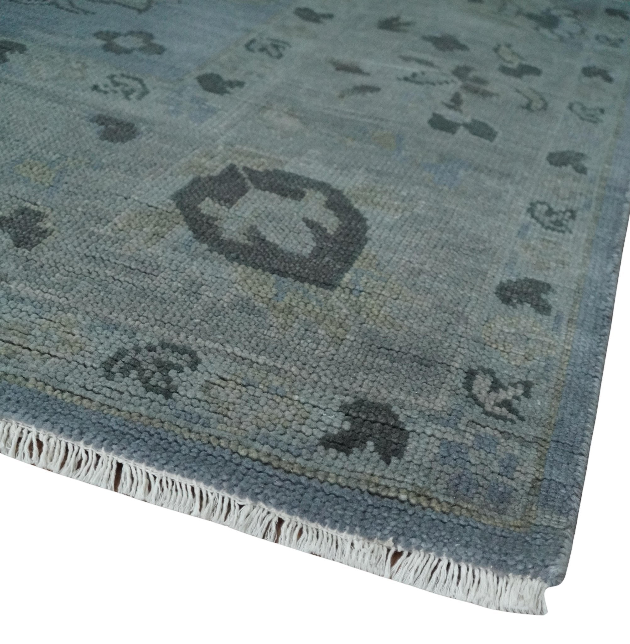 Antique style Blue, Silver and Charcoal Hand Knotted Oushak Wool Area Rug - The Rug Decor