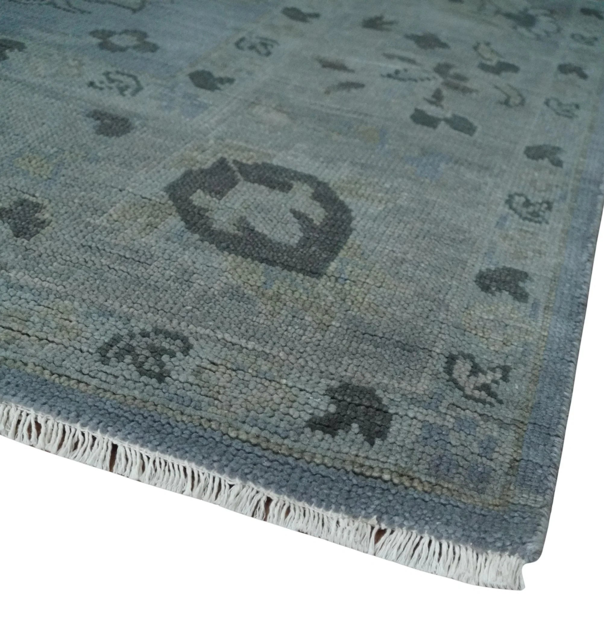 Antique style Blue, Silver and Charcoal Hand Knotted Oushak Wool Area Rug - The Rug Decor