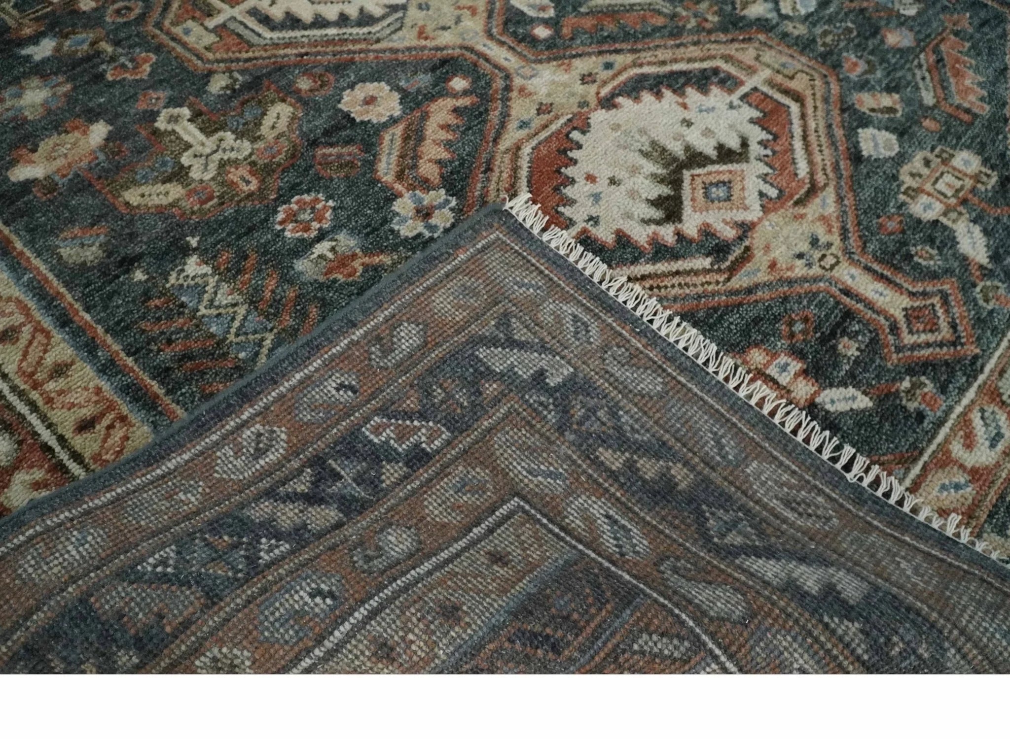 Antique Style Charcoal, Beige and Rust Hand knotted Custom Made wool Area Rug - The Rug Decor