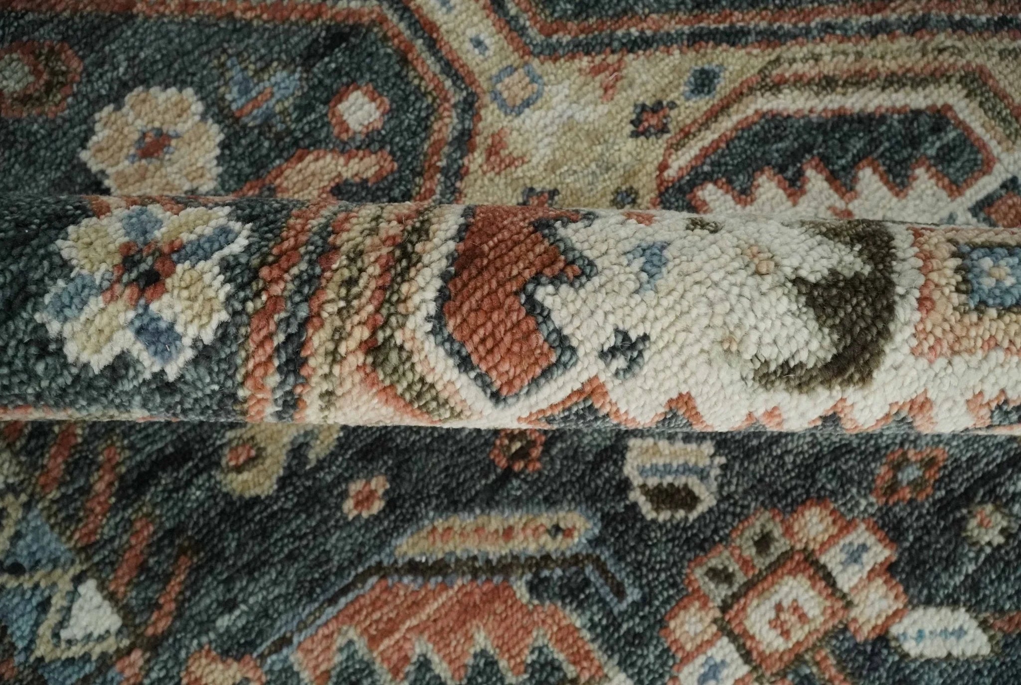 Antique Style Charcoal, Beige and Rust Hand knotted Custom Made wool Area Rug - The Rug Decor