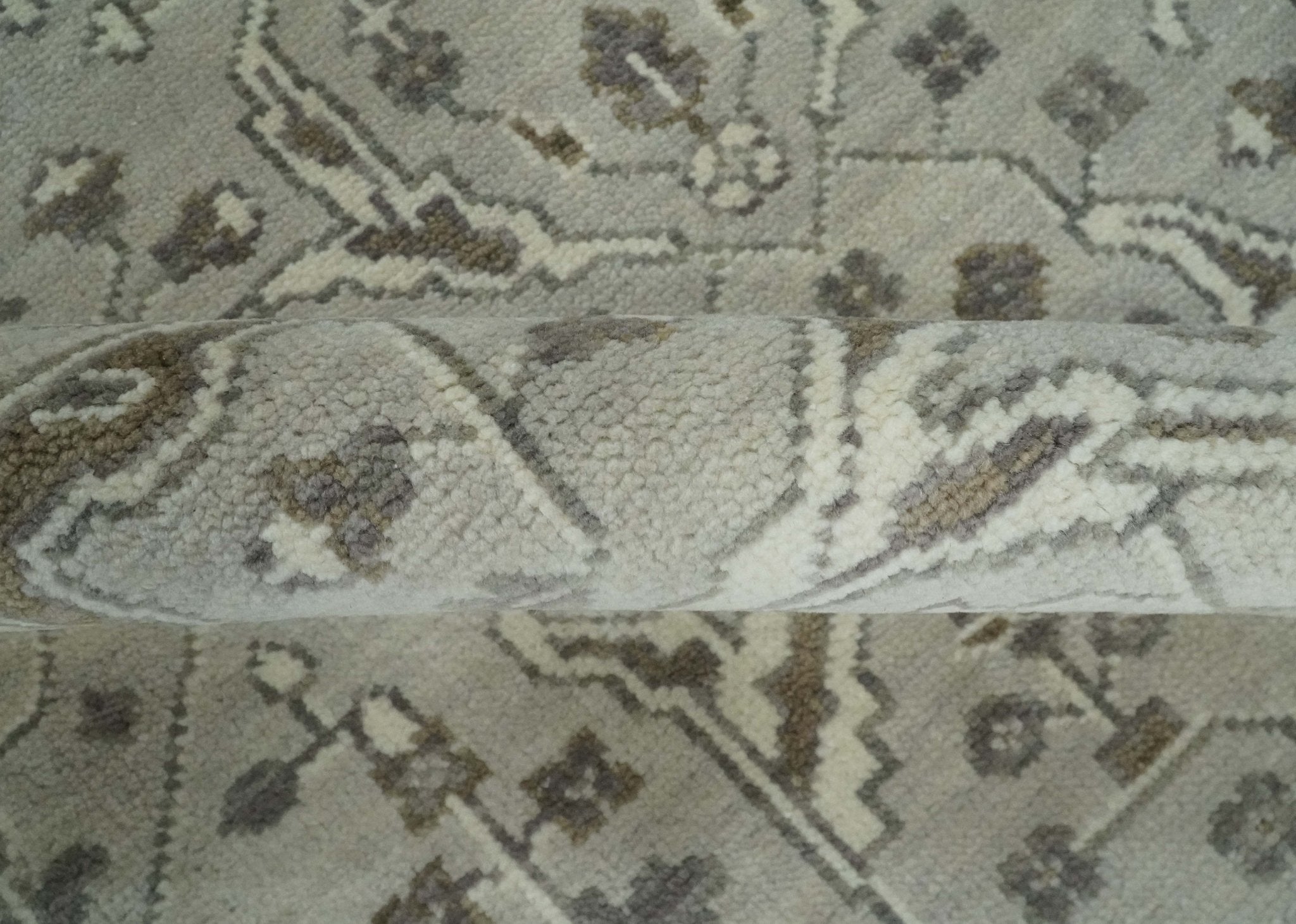 Antique Style Custom Made Traditional Silver and Brown Oriental Oushak Wool Area Rug - The Rug Decor