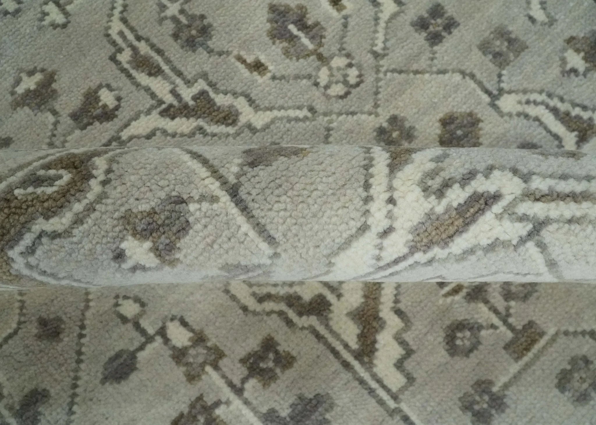 Antique Style Custom Made Traditional Silver and Brown Oriental Oushak Wool Area Rug - The Rug Decor