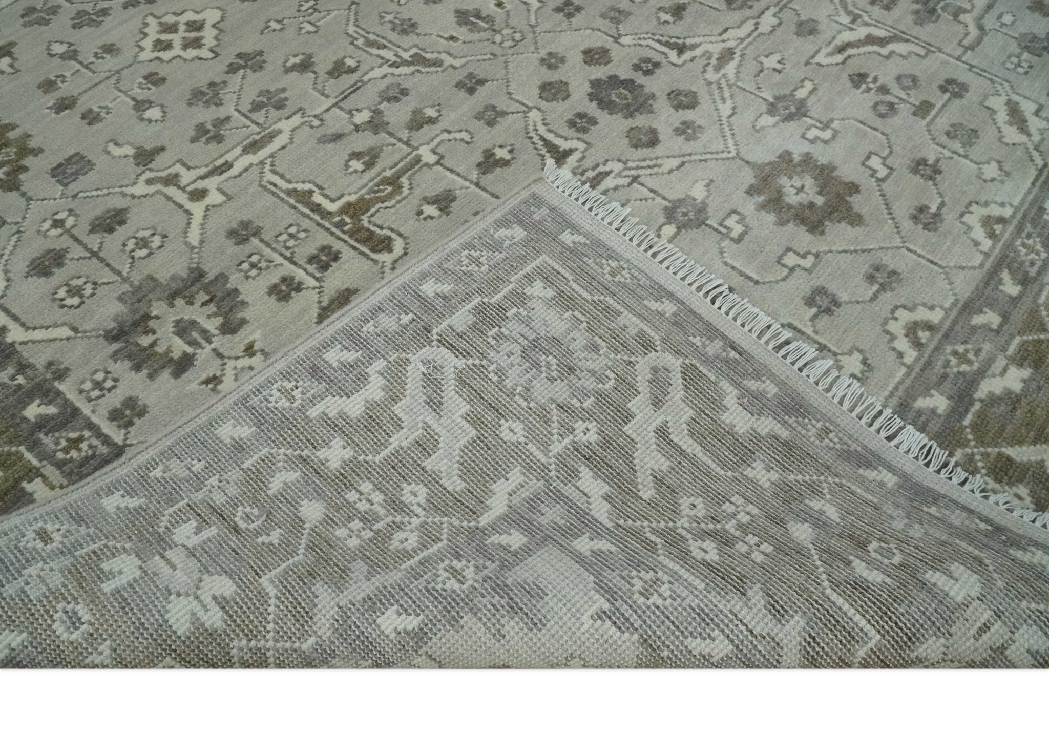 Antique Style Custom Made Traditional Silver and Brown Oriental Oushak Wool Area Rug - The Rug Decor