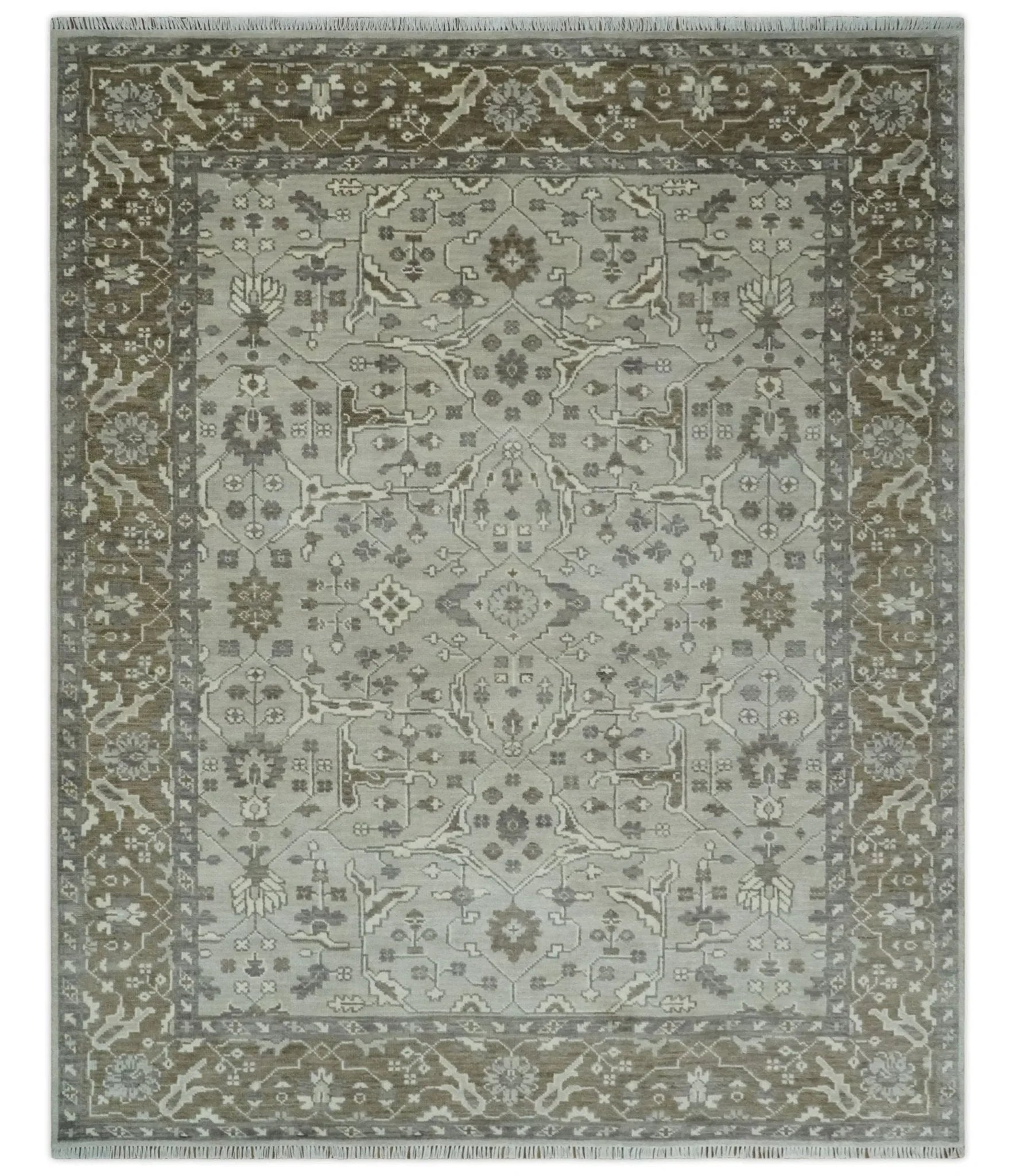 Antique Style Custom Made Traditional Silver and Brown Oriental Oushak Wool Area Rug - The Rug Decor