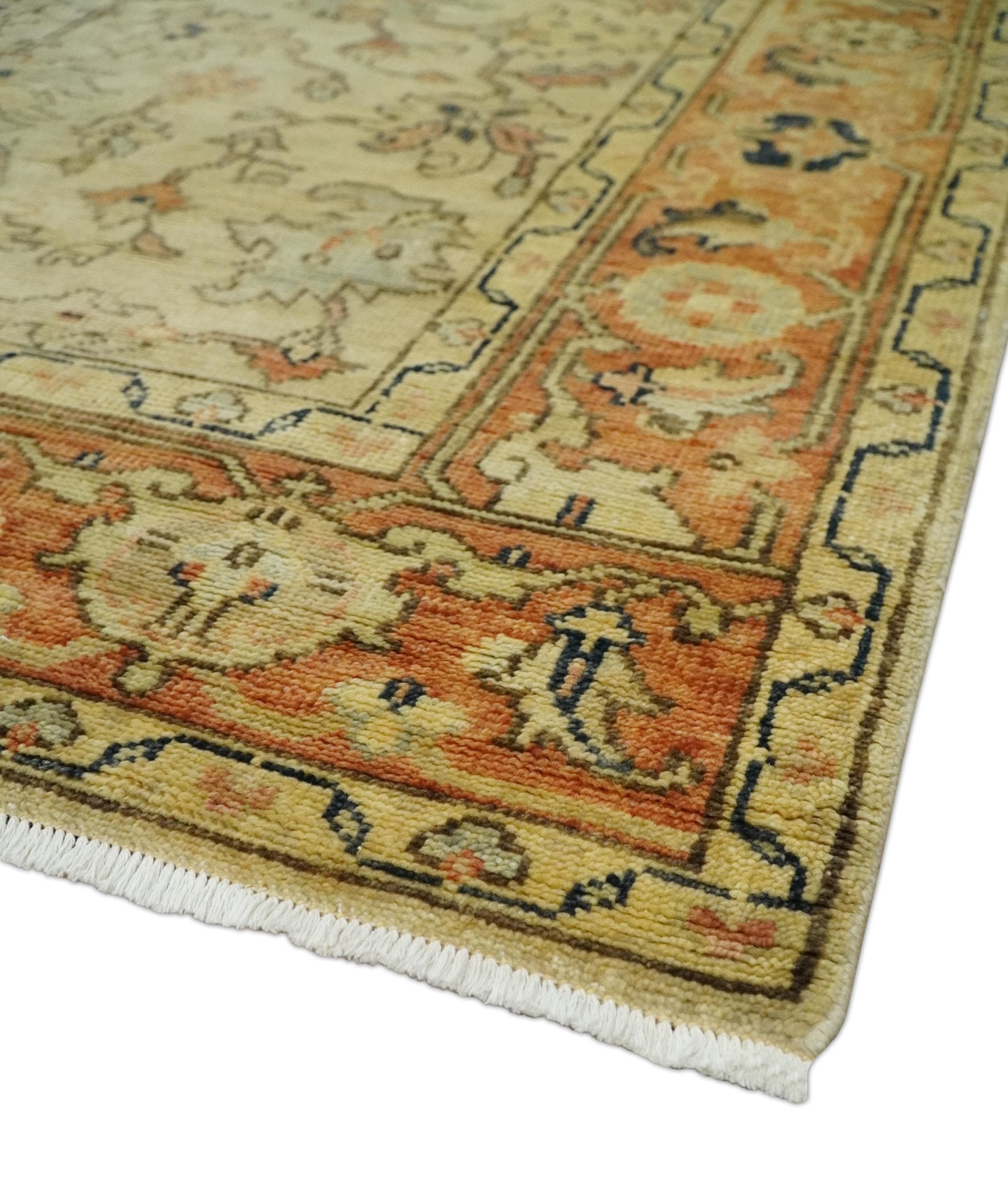 Hand Knotted Wool Rug in Beige and Rust with Antique Style Empress Tabriz Design