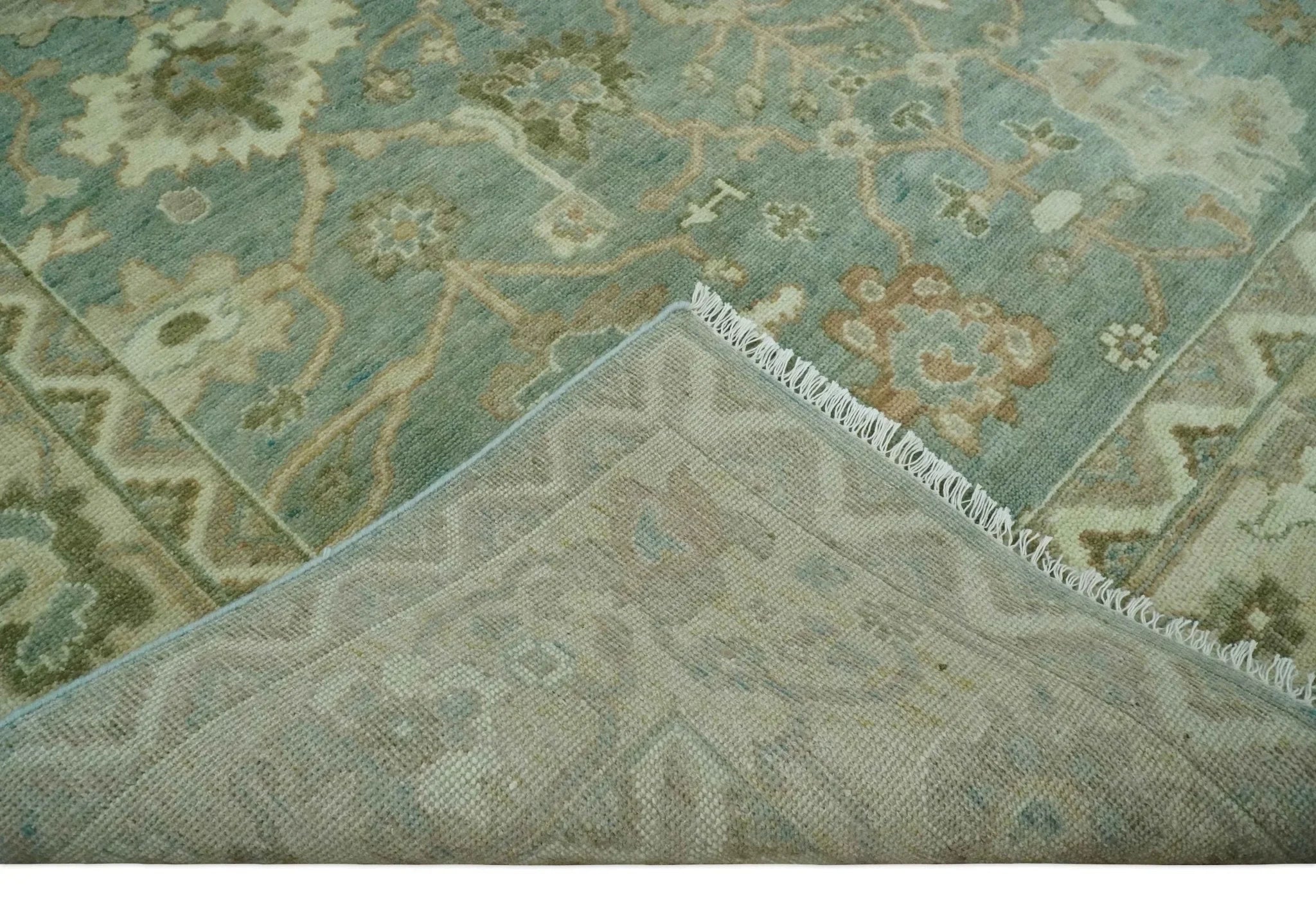 Antique style Floral Gray, Beige and Green Hand knotted Oriental Oushak Multi Size Wool Area Rug - The Rug Decor