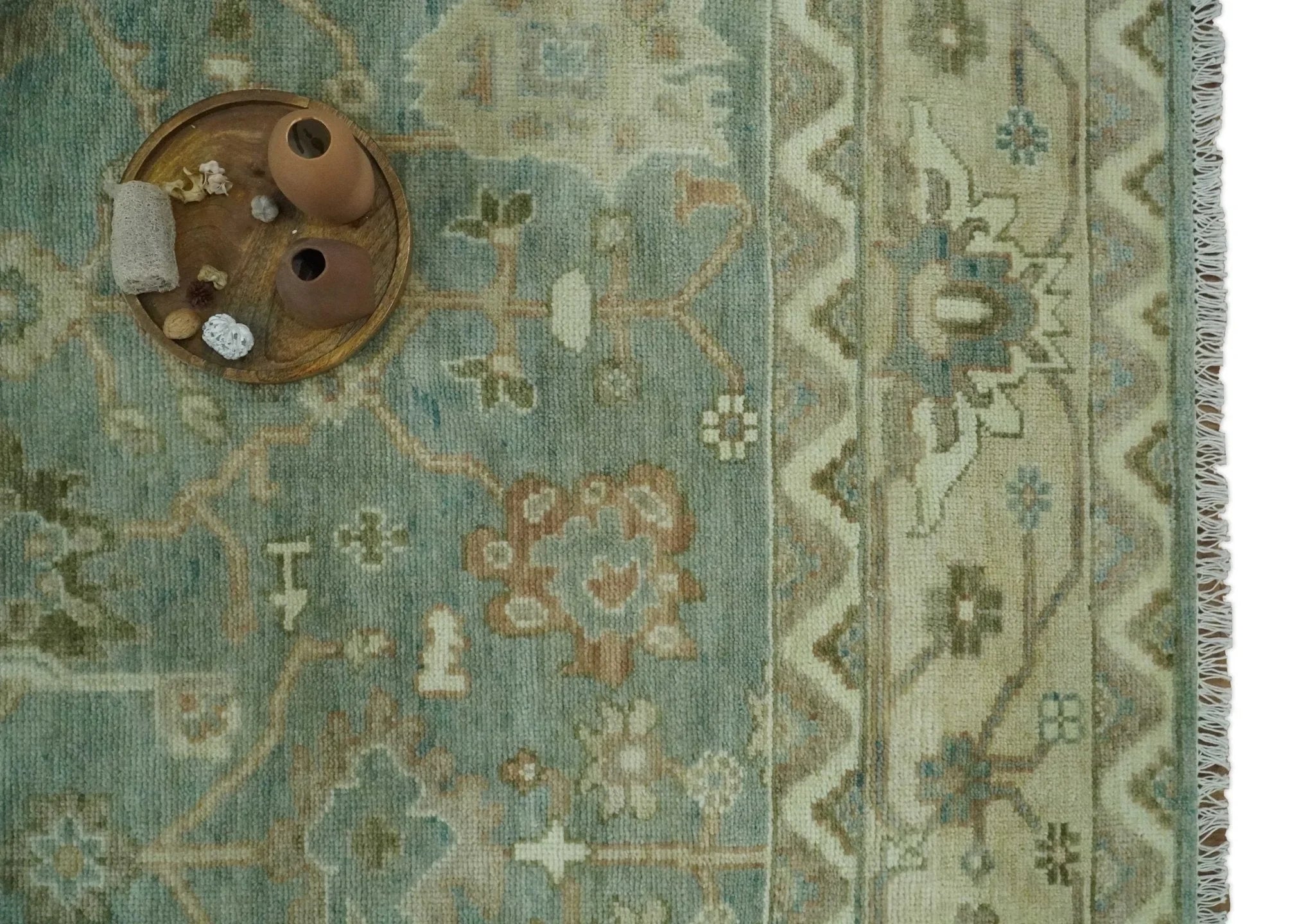 Antique style Floral Gray, Beige and Green Hand knotted Oriental Oushak Multi Size Wool Area Rug - The Rug Decor