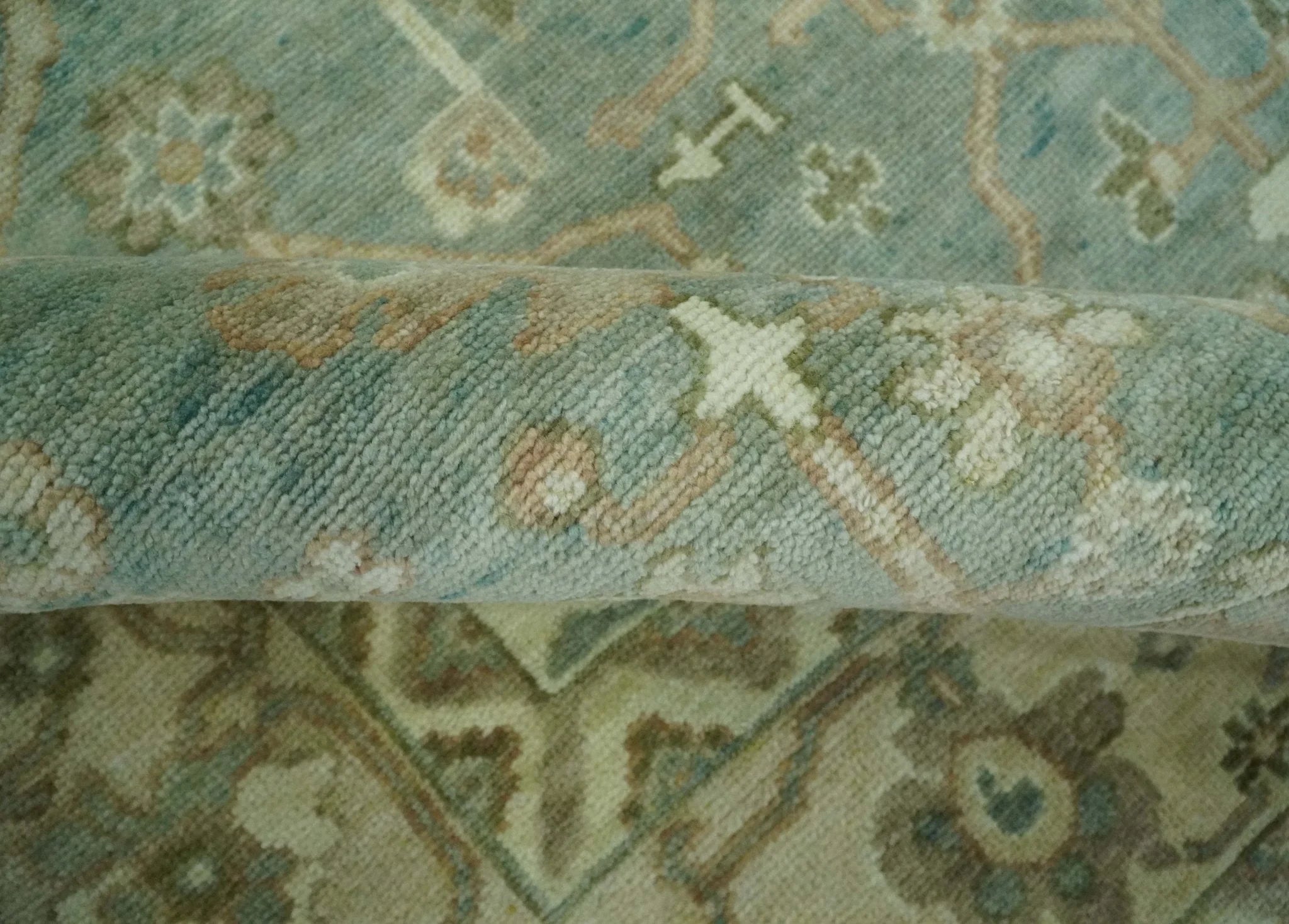 Antique style Floral Gray, Beige and Green Hand knotted Oriental Oushak Multi Size Wool Area Rug - The Rug Decor