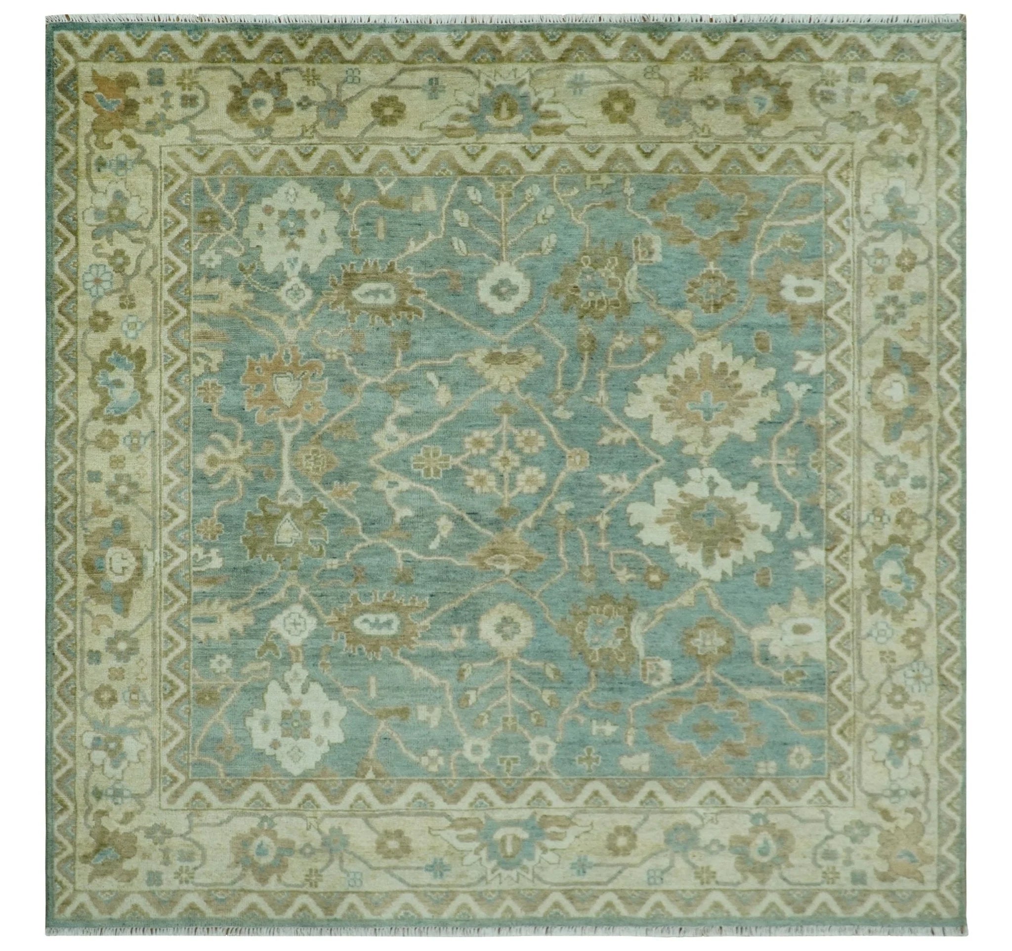 Antique style Floral Gray, Beige and Green Hand knotted Oriental Oushak Multi Size Wool Area Rug - The Rug Decor