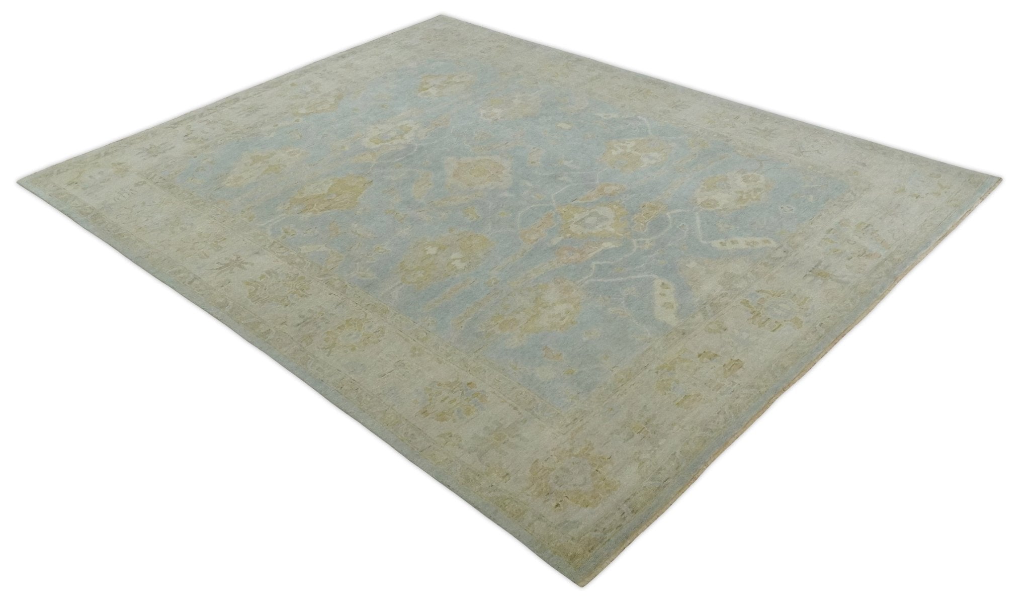 Antique style Gray, Beige and Olive 9x12 Hand knotted Oushak wool Area Rug
