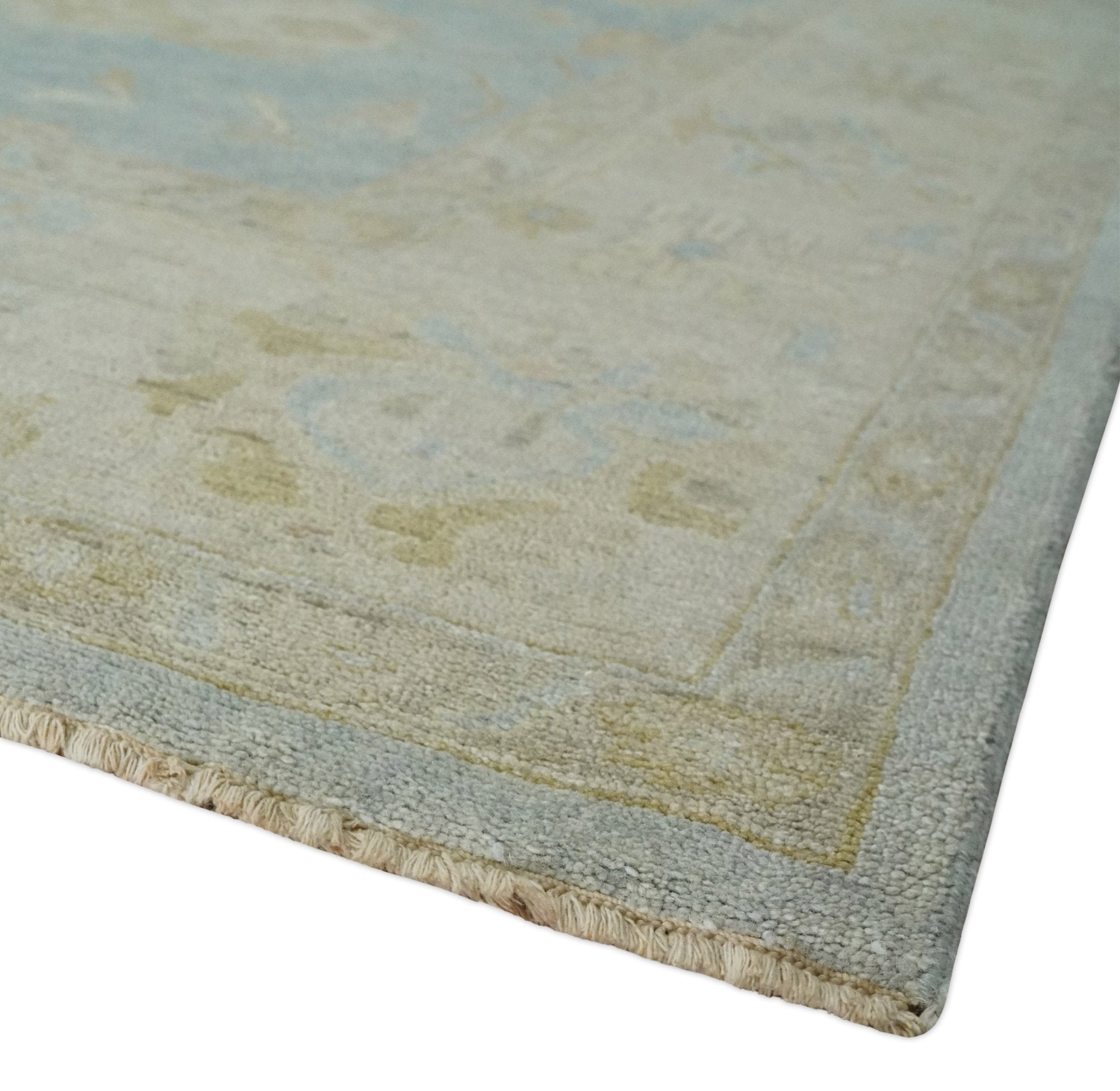 Antique style Gray, Beige and Olive 9x12 Hand knotted Oushak wool Area Rug