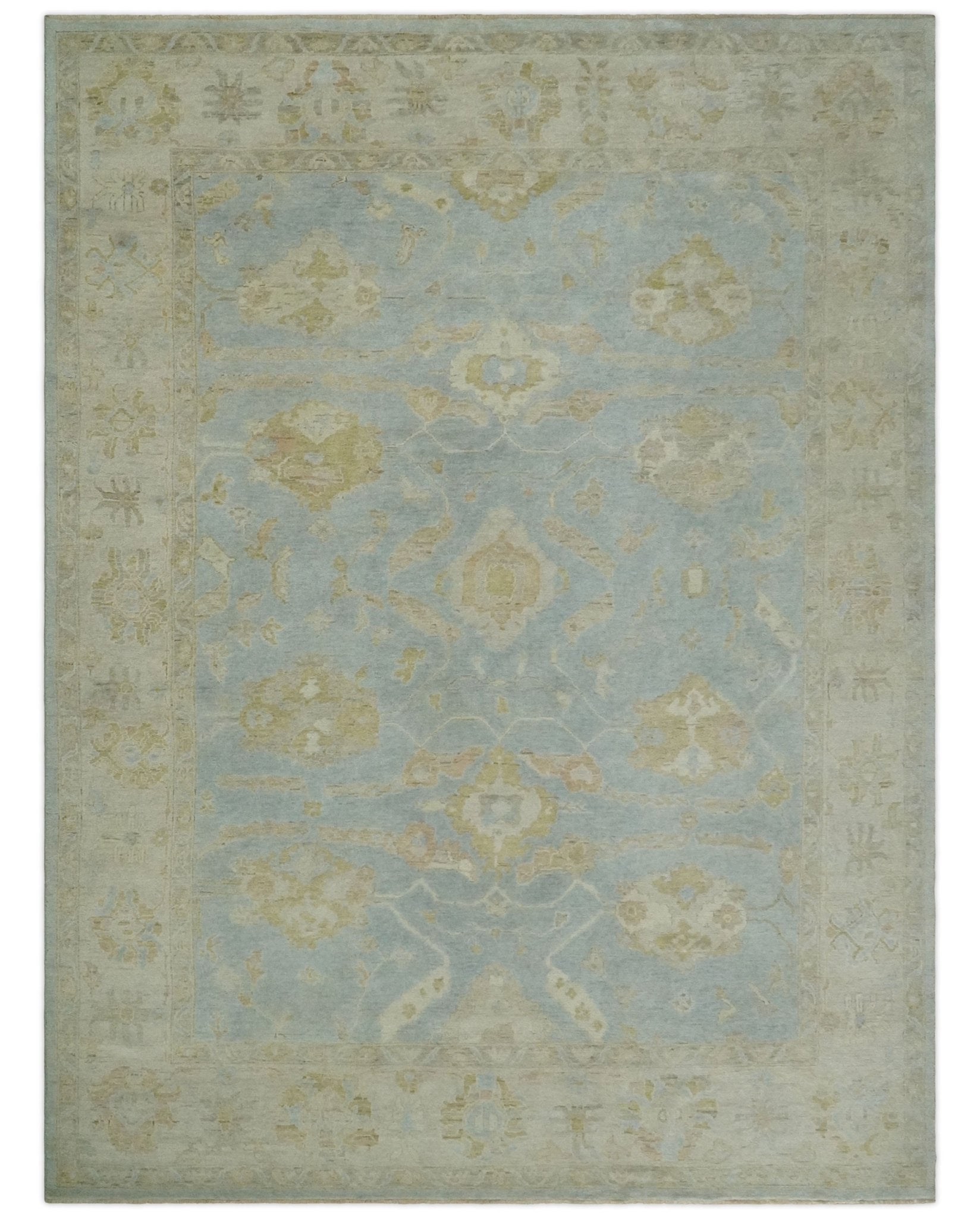 Antique style Gray, Beige and Olive 9x12 Hand knotted Oushak wool Area Rug