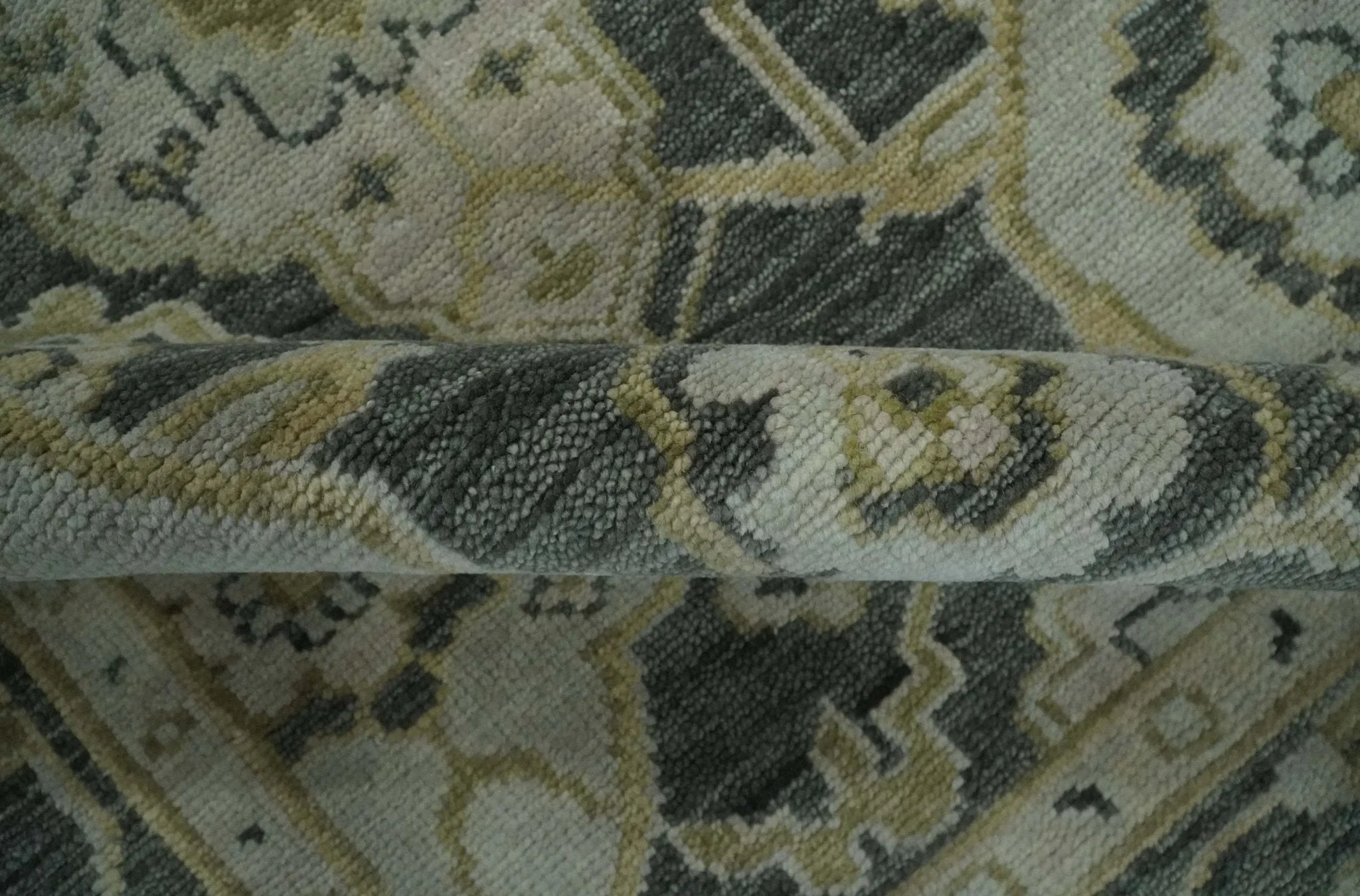 Antique style Gray, Ivory and Olive Hand knotted Traditional Oushak wool Area Rug - The Rug Decor