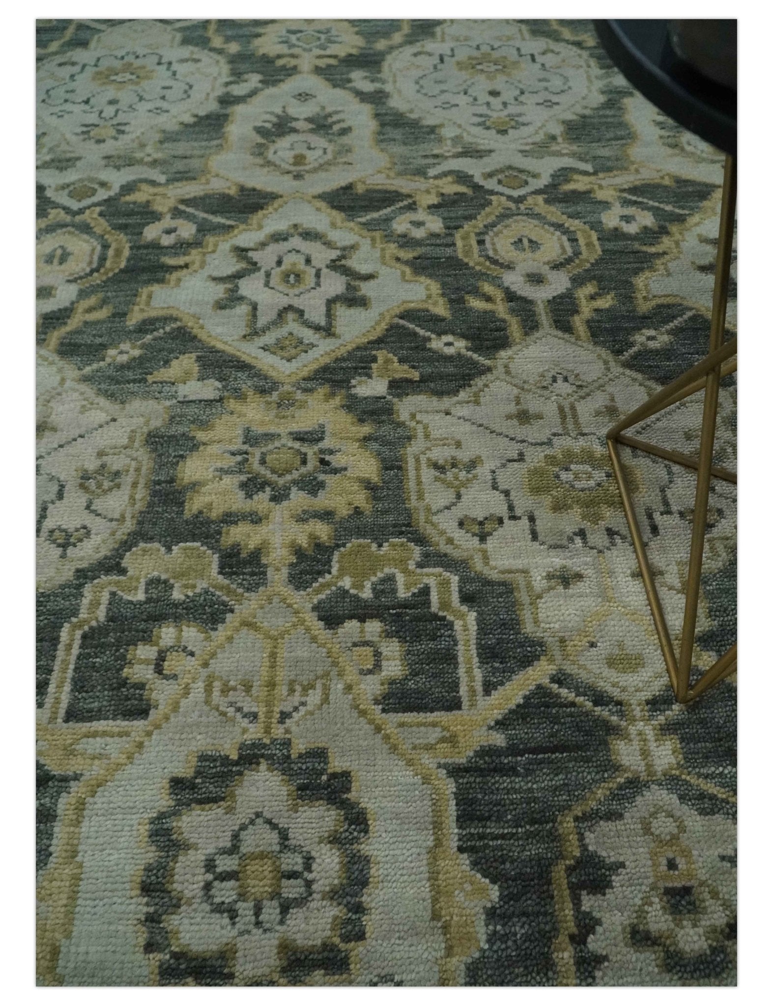 Antique style Gray, Ivory and Olive Hand knotted Traditional Oushak wool Area Rug - The Rug Decor