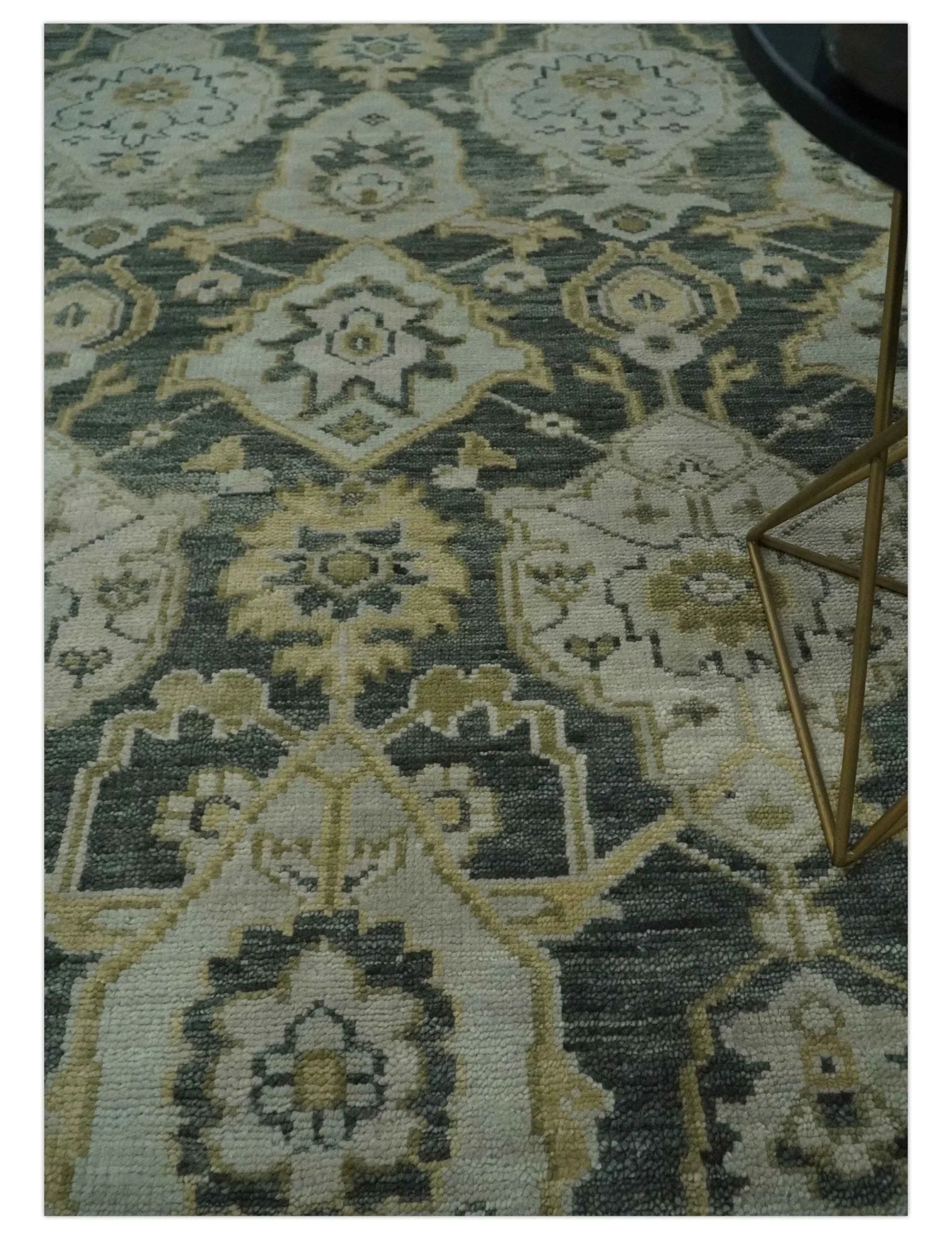Antique style Gray, Ivory and Olive Hand knotted Traditional Oushak wool Area Rug - The Rug Decor
