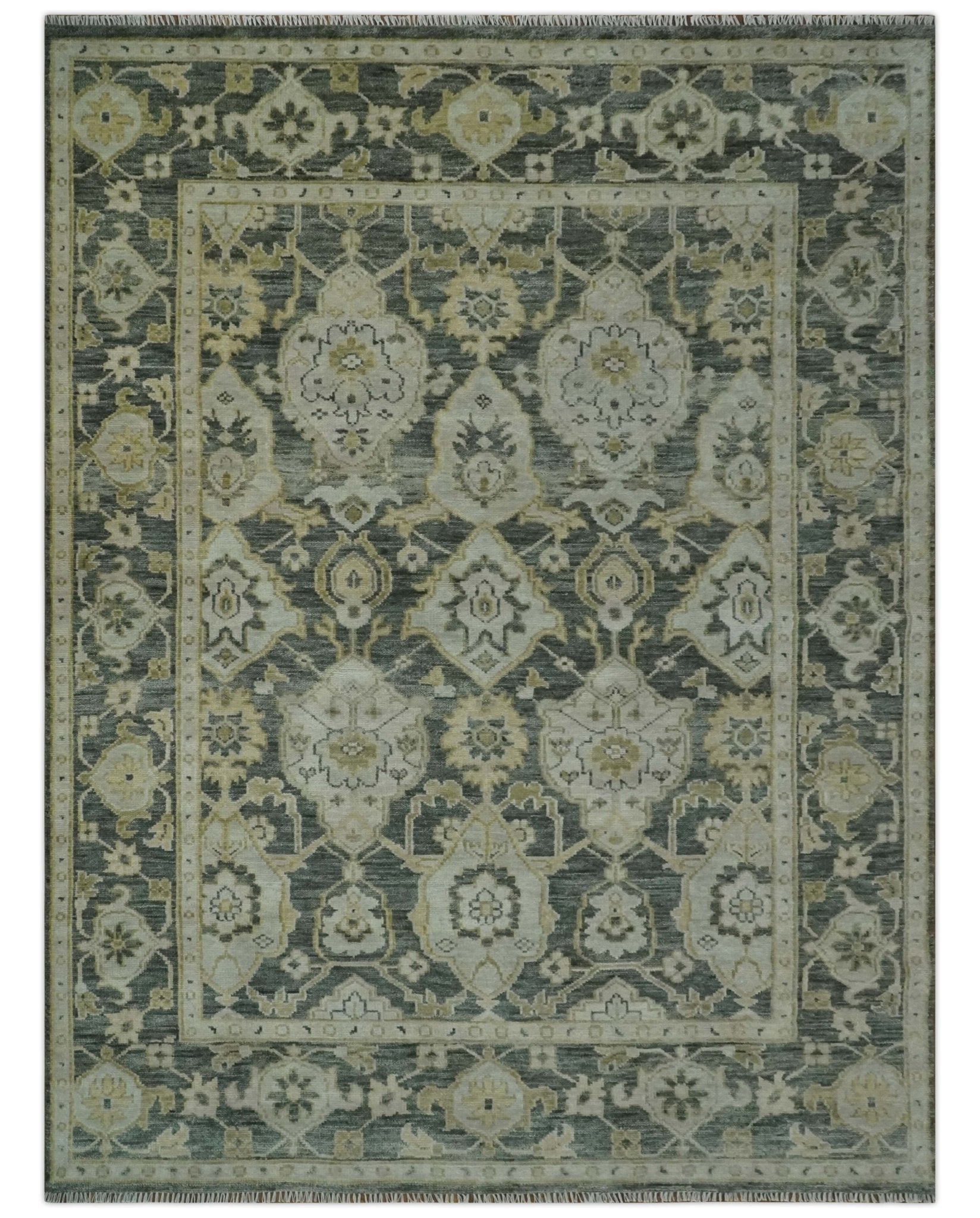 Antique style Gray, Ivory and Olive Hand knotted Traditional Oushak wool Area Rug - The Rug Decor