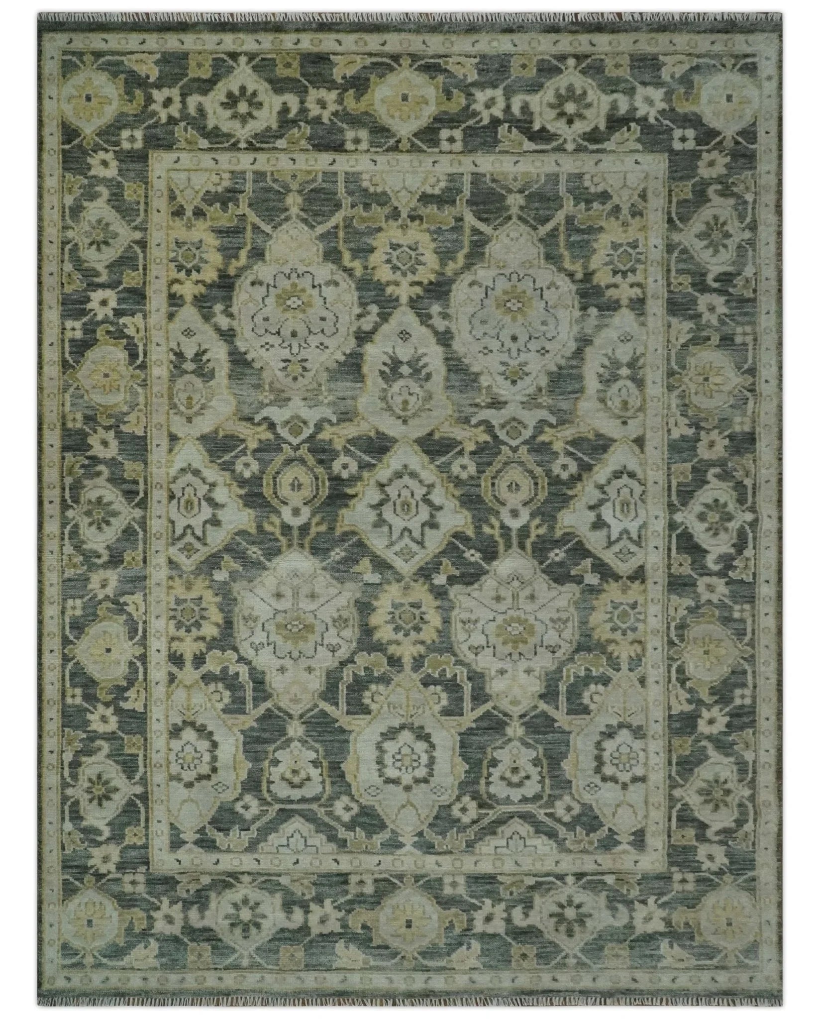 Antique style Gray, Ivory and Olive Hand knotted Traditional Oushak wool Area Rug - The Rug Decor