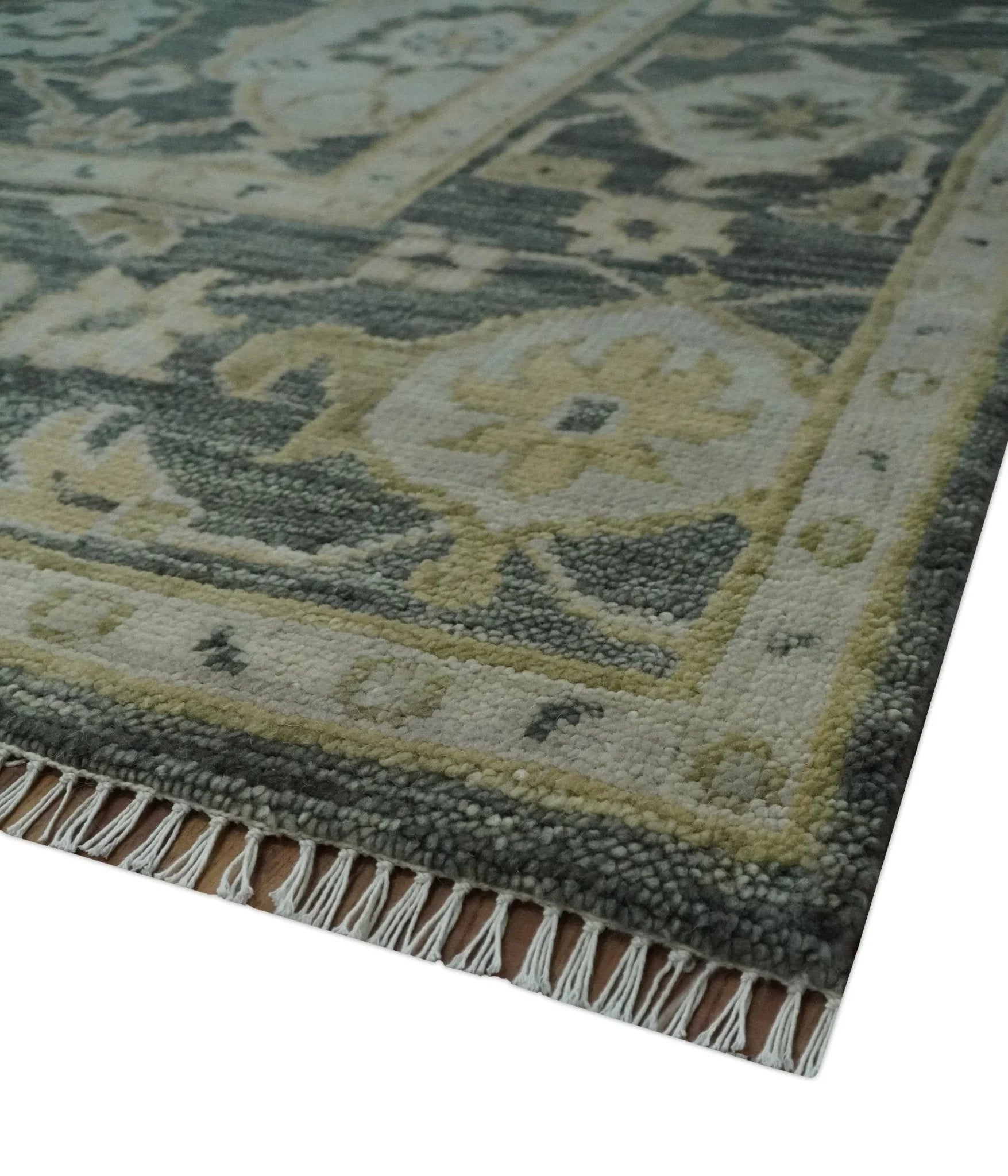 Antique style Gray, Ivory and Olive Hand knotted Traditional Oushak wool Area Rug - The Rug Decor