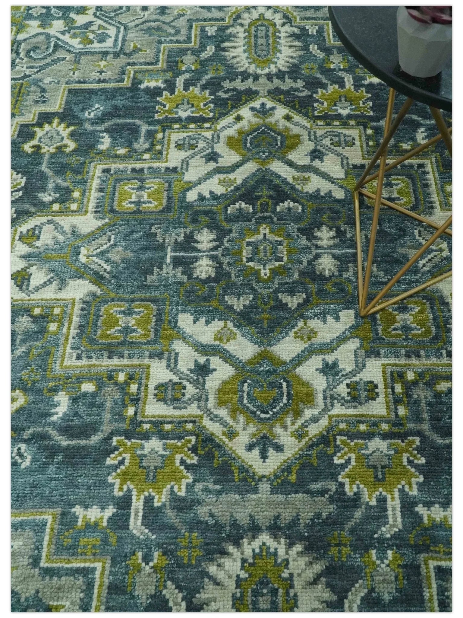 Antique Style Hand Knotted Teal, Gray and Green Traditional multi Size wool rug - The Mayfair Hall