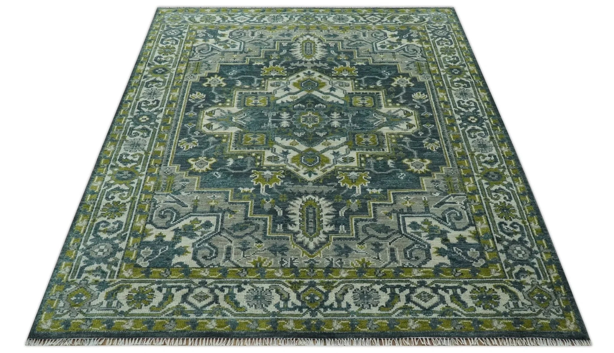 Antique Style Hand Knotted Teal, Gray and Green Traditional multi Size wool rug - The Mayfair Hall