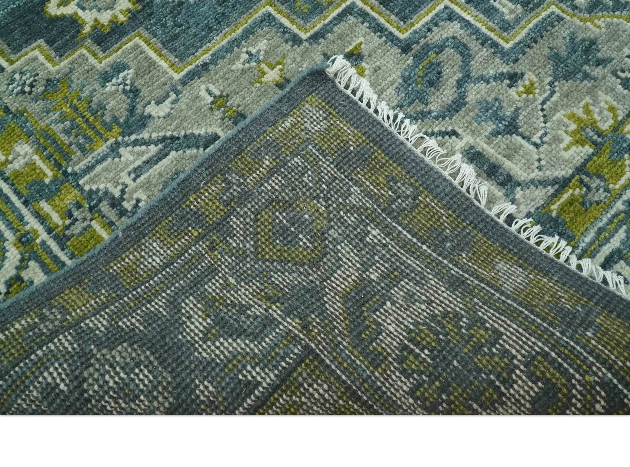 Antique Style Hand Knotted Teal, Gray and Green Traditional multi Size wool rug - The Mayfair Hall
